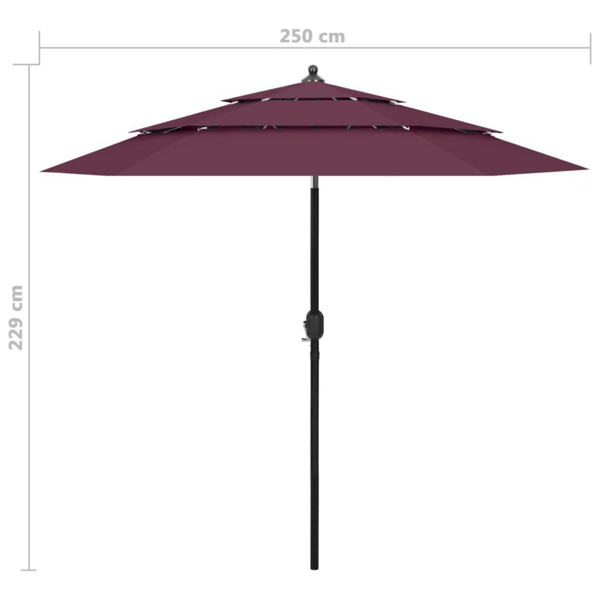 VIDAXL Parasol de jardin a 3 niveaux mat en aluminium rouge bordeaux