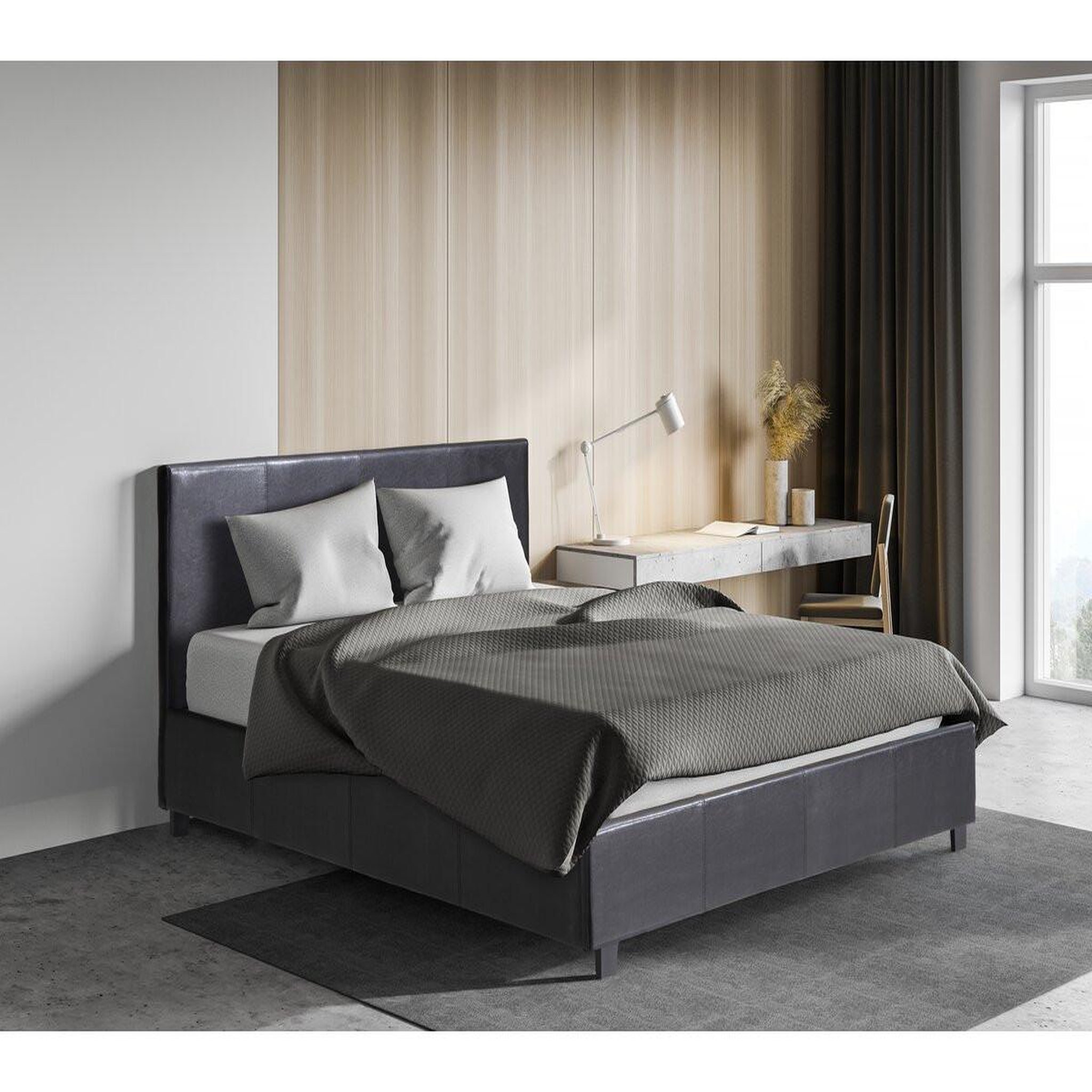 Voir la diapositive 2 : Habitat et Jardin Lit double avec coffre  carla  - 140 x 190 cm - noir