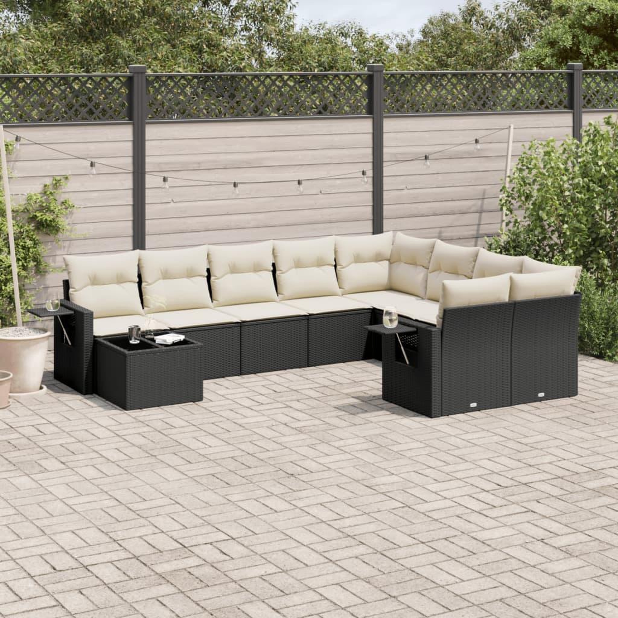 VIDAXL Salon de jardin 10 pcs avec coussins noir resine tressee