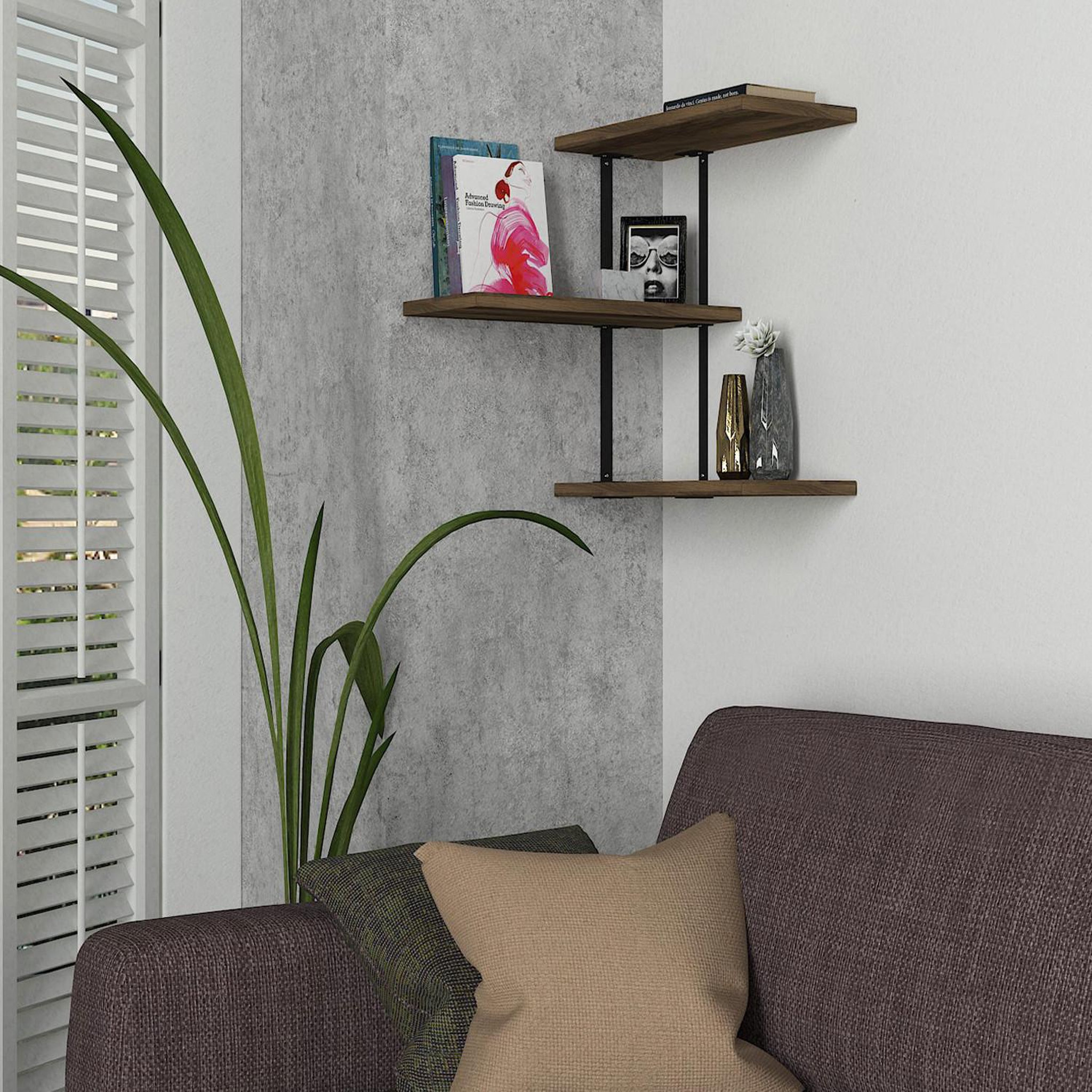 Voir la diapositive 4 : Habitat et Jardin Étagère murale en bois  frisbi  - 45 x 20 x 47 cm - noyernoir