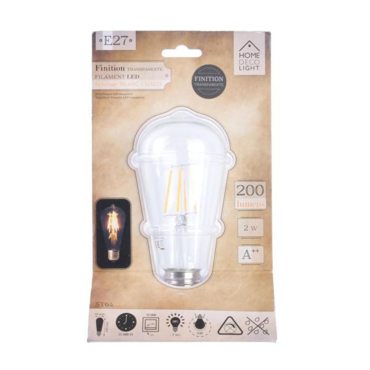 Paris Prix Ampoule ST64 Filaments LED  Droit  2W Transparent