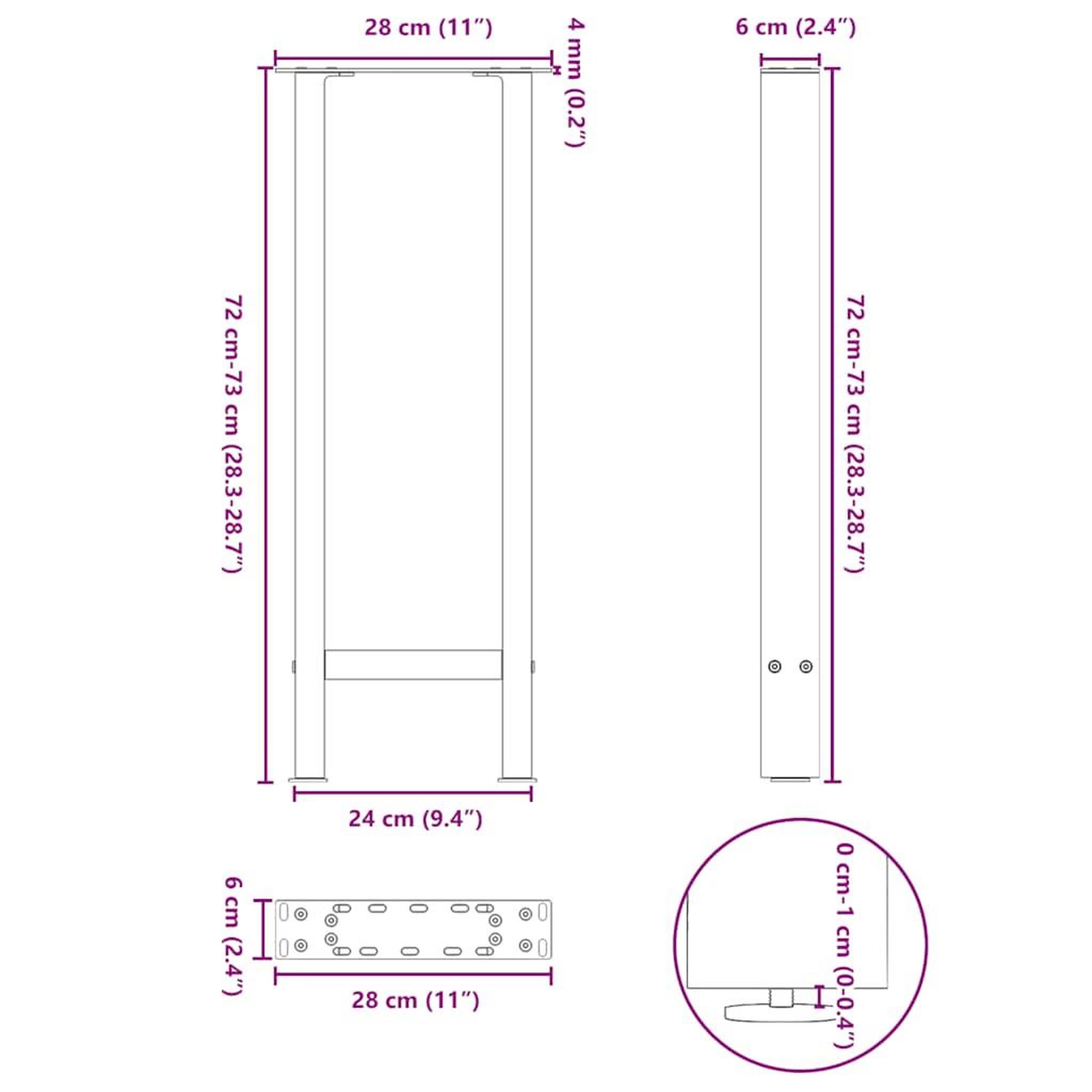 Voir la diapositive 6 : VIDAXL Pieds de table basse blanc 2 pcs 28x(72-73) cm acier