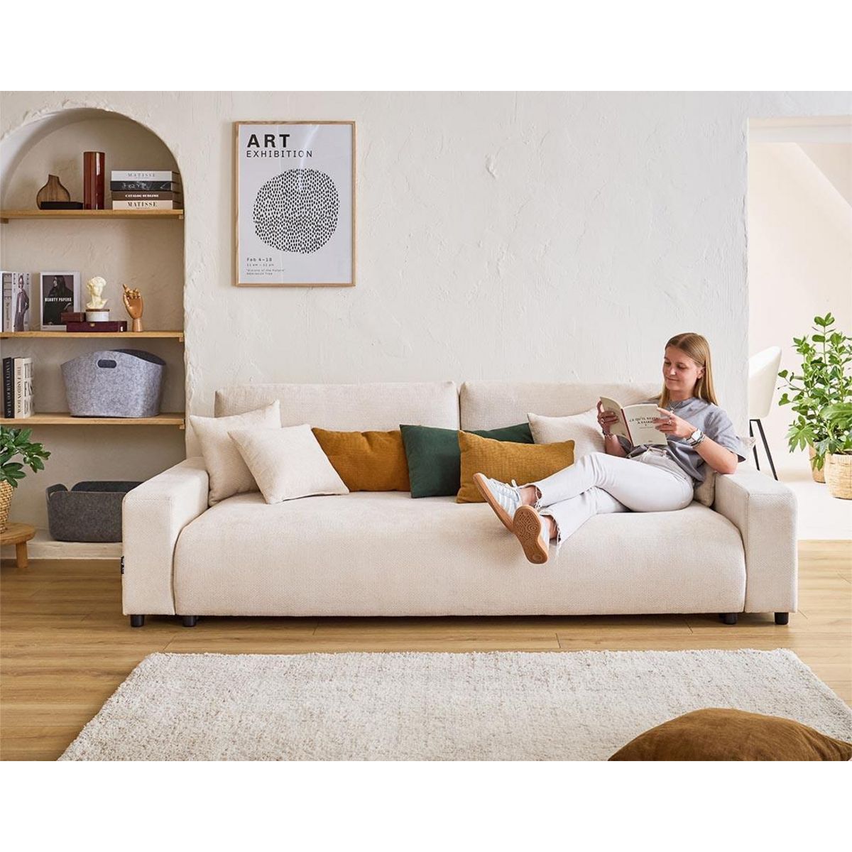 LISA DESIGN Pivoine - canapé droit 3 places - convertible avec coffre - en velours texturé