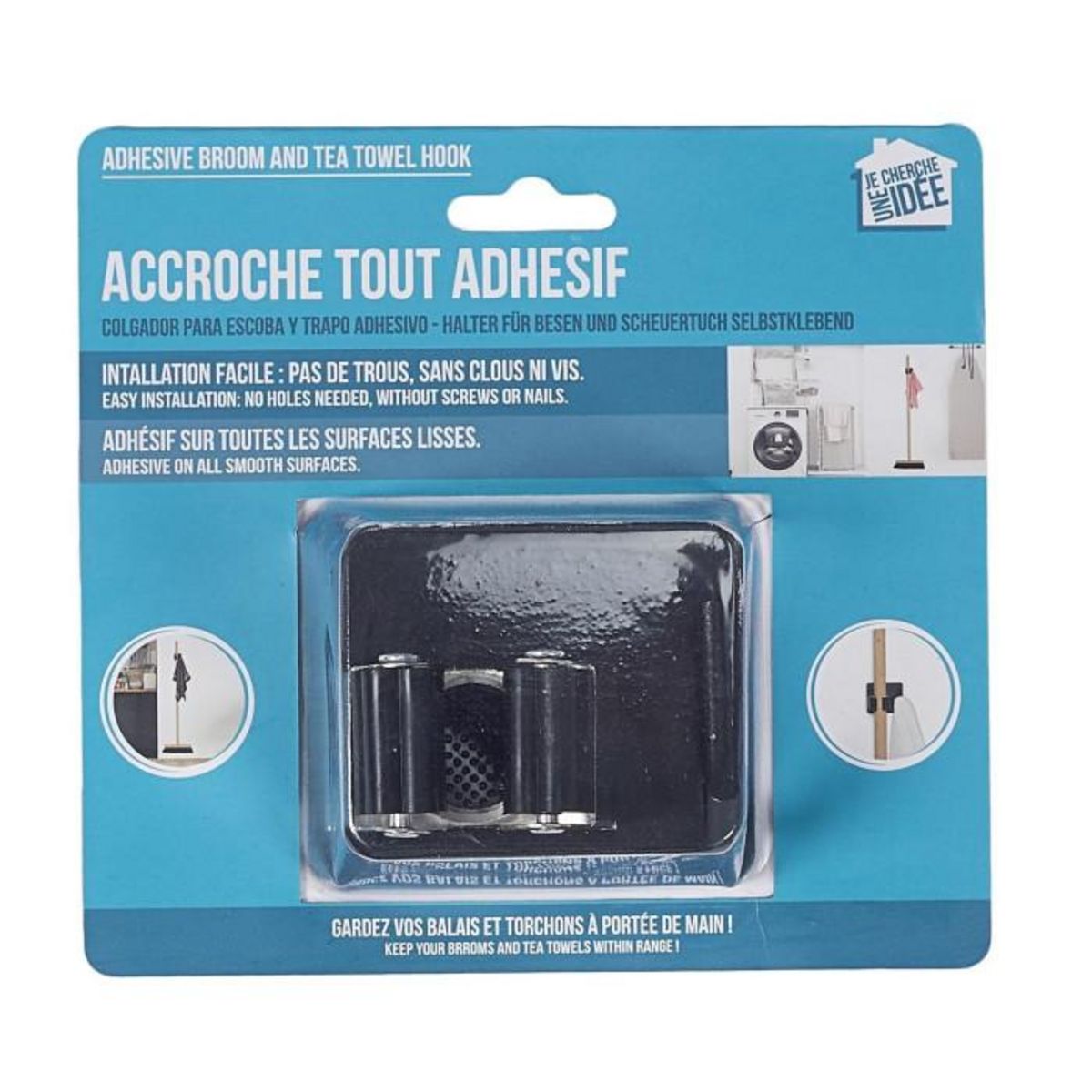 Paris Prix Accroche-Tout Adhésif  Surfaces Lisses  7cm Noir
