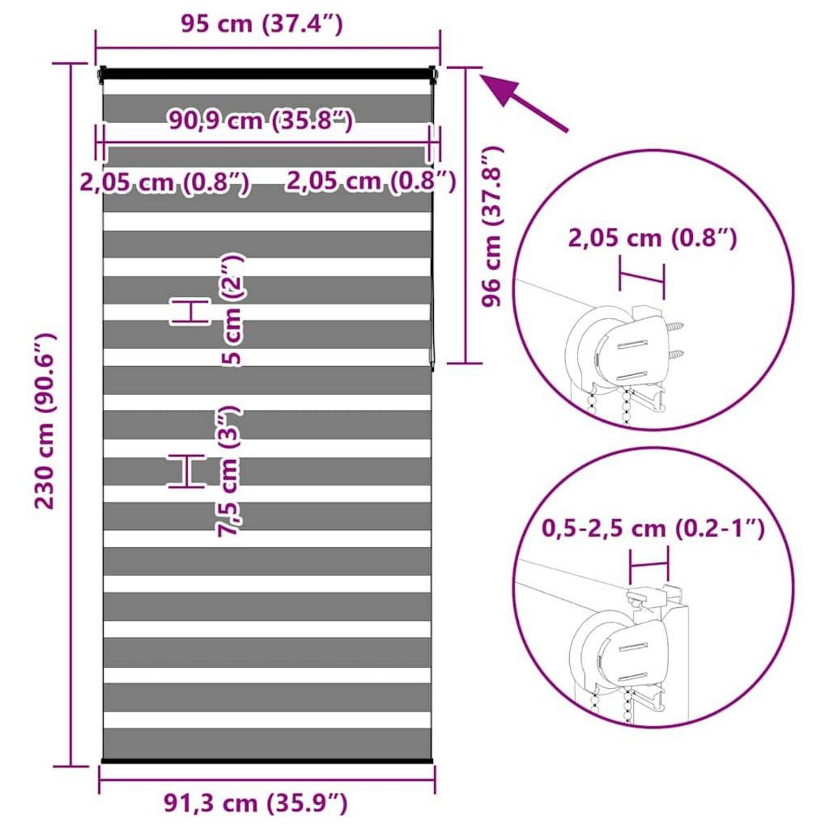 VIDAXL Store zebre gris clair largeur du tissu 90,9 cm polyester