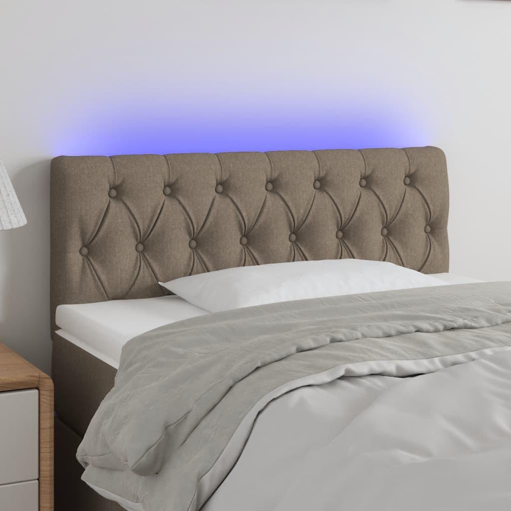 Voir la diapositive 1 : VIDAXL Tete de lit a LED Taupe 90x7x78/88 cm Tissu