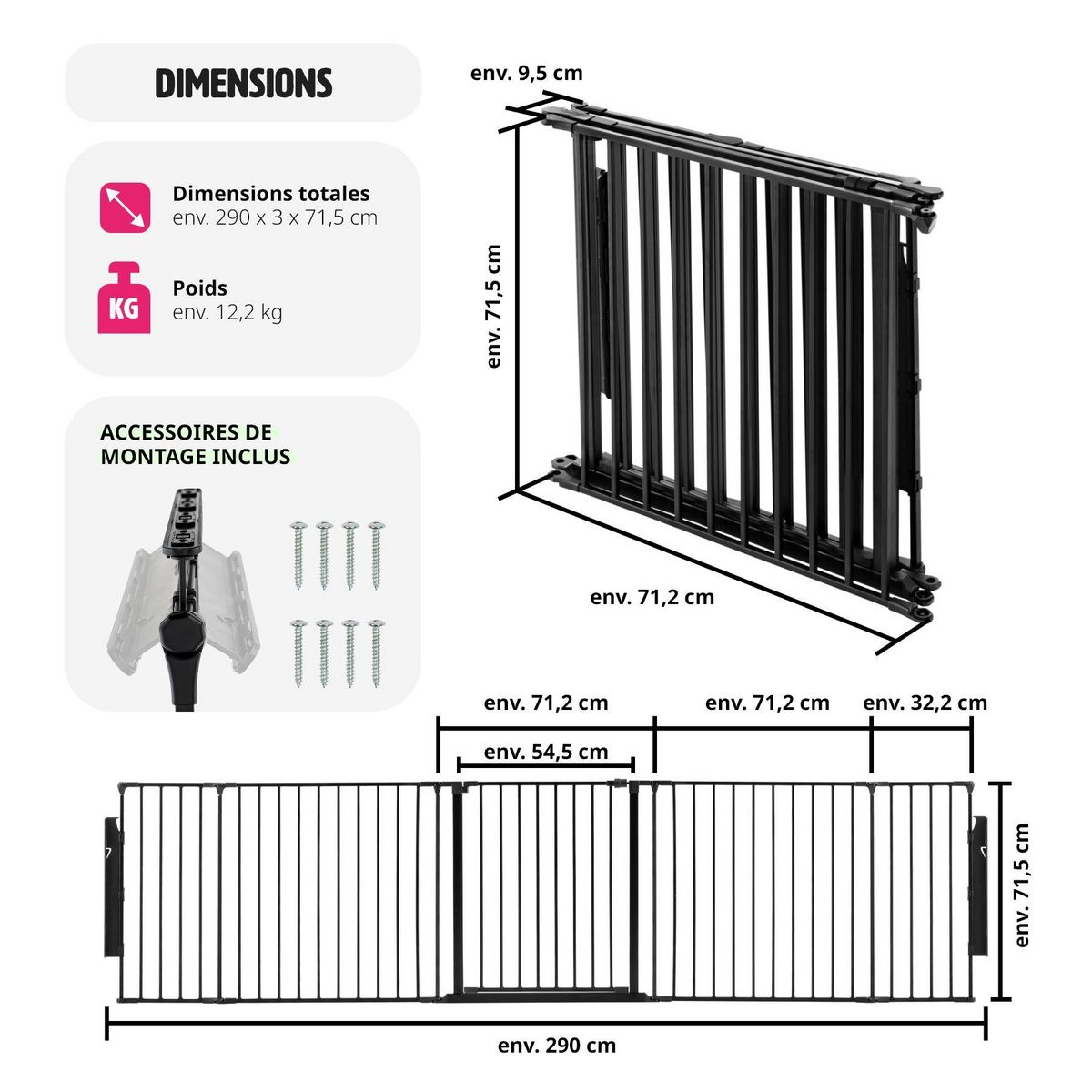 tectake Grille de protection pour cheminée, barrière de sécurité enfant bébé en acier robuste noir