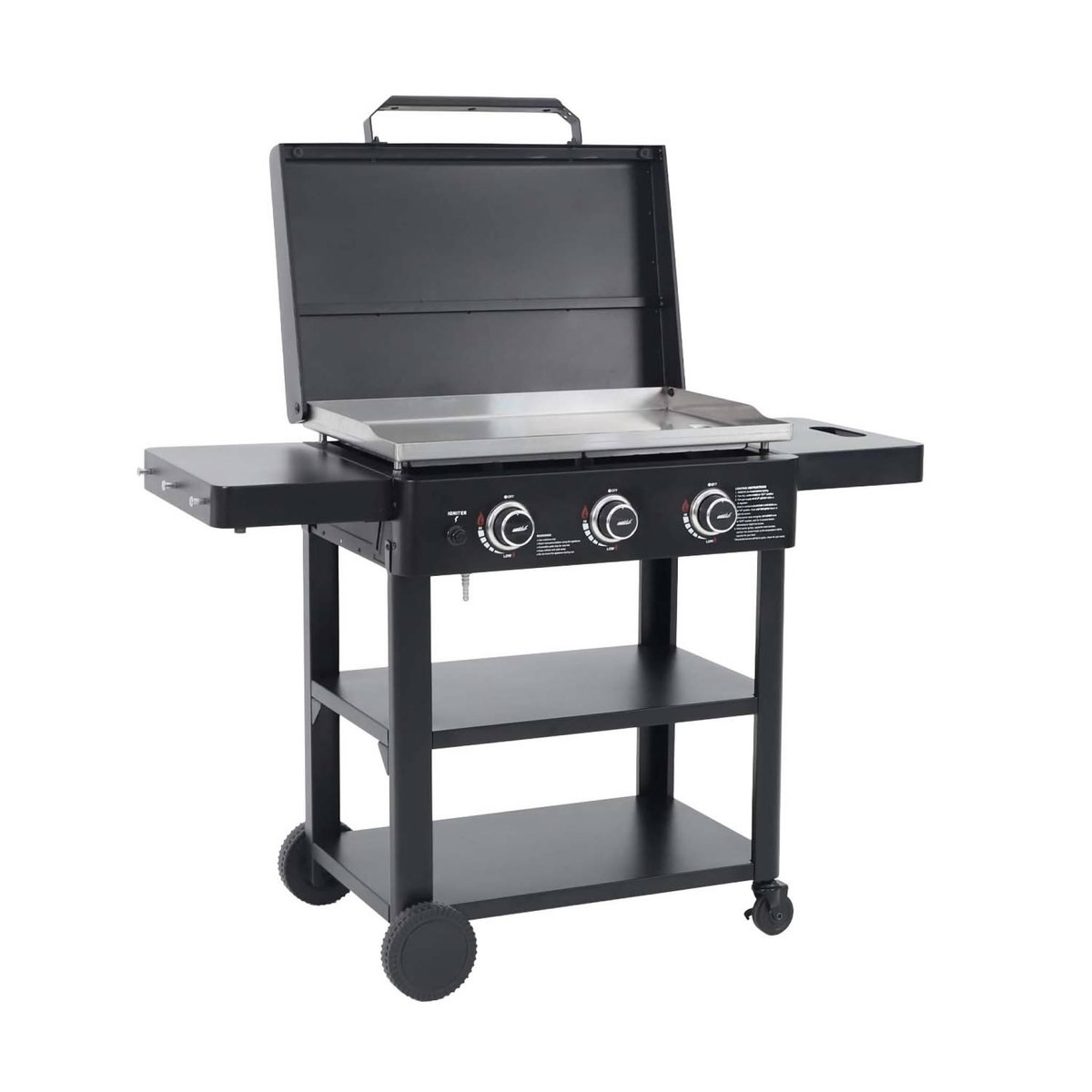 SWEEEK Plancha gaz 3 brûleurs acier inoxydable 12kW avec chariot et ustensiles - Raoul
