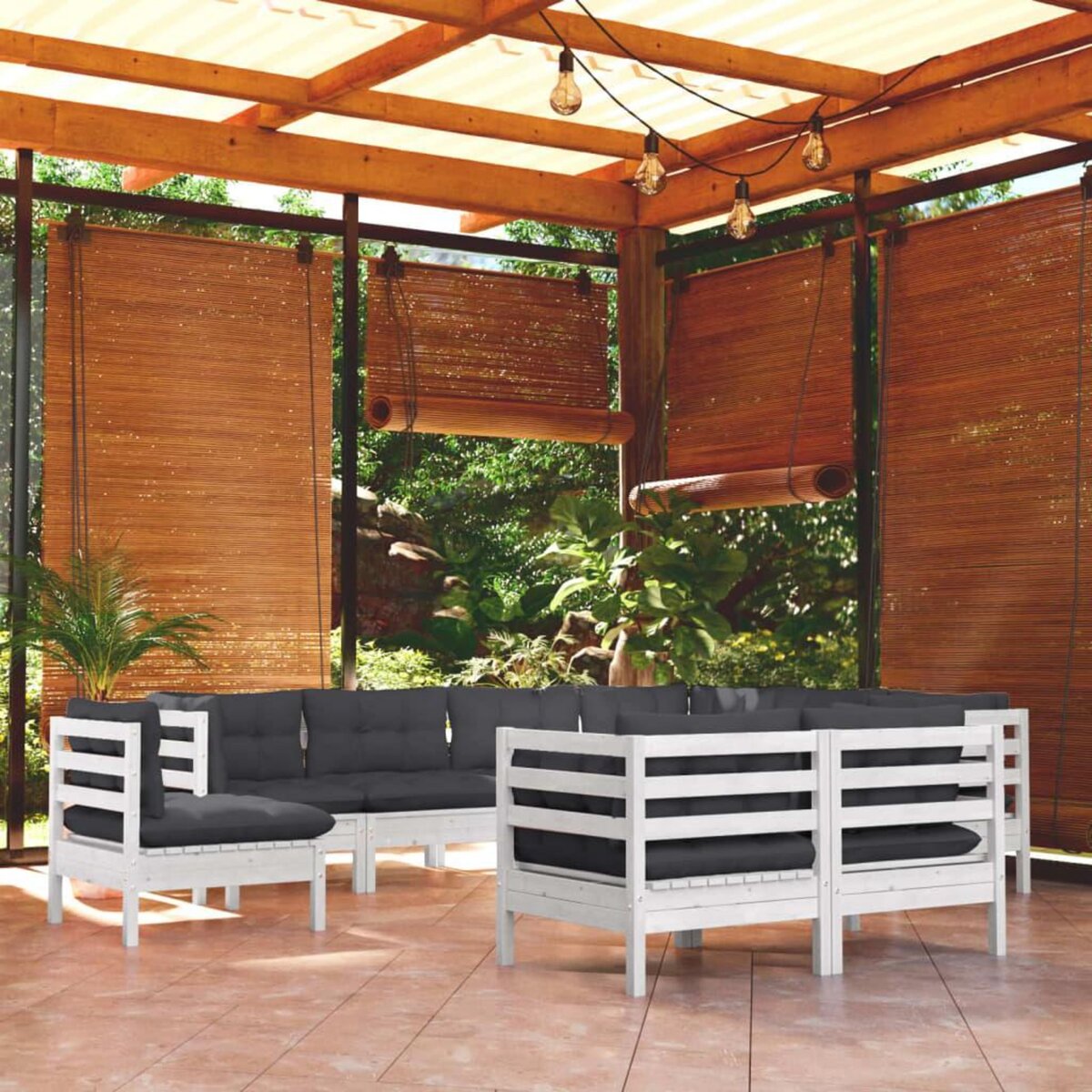 VIDAXL Salon de jardin 9 pcs avec coussins blanc bois de pin solide