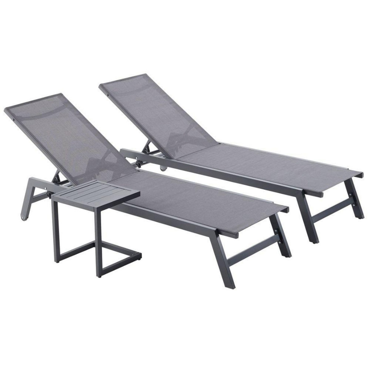 CONCEPT USINE Lot de 2 transats et une table d'appoint gris et noir PRATO