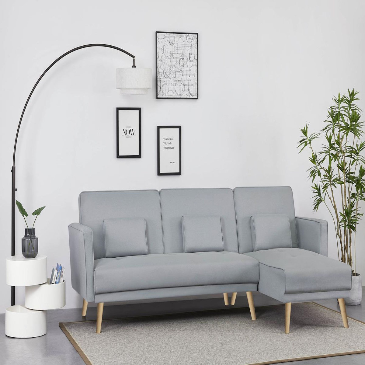 CONCEPT USINE Canapé d'angle réversible et convertible 4 places en tissu gris GRACE