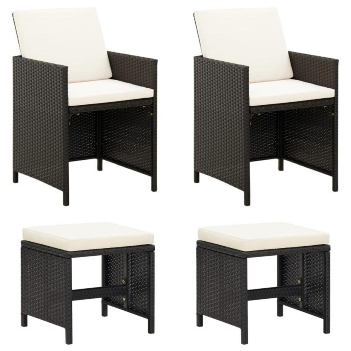 VIDAXL Jeu de chaise et tabouret de jardin 4 pcs Résine tressée Noir