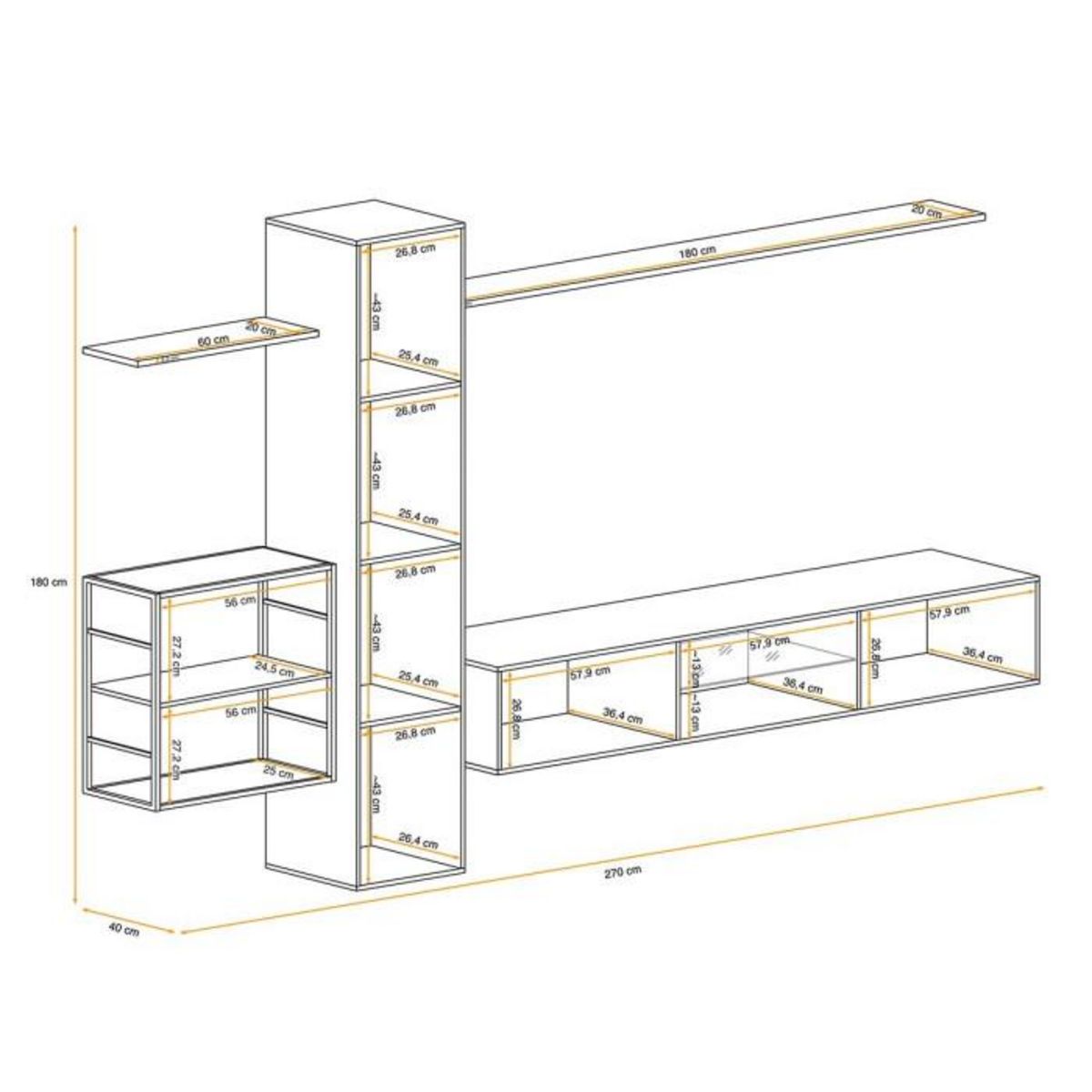 Paris Prix Ensemble Meuble TV  Switch V  270cm Gris & Noir