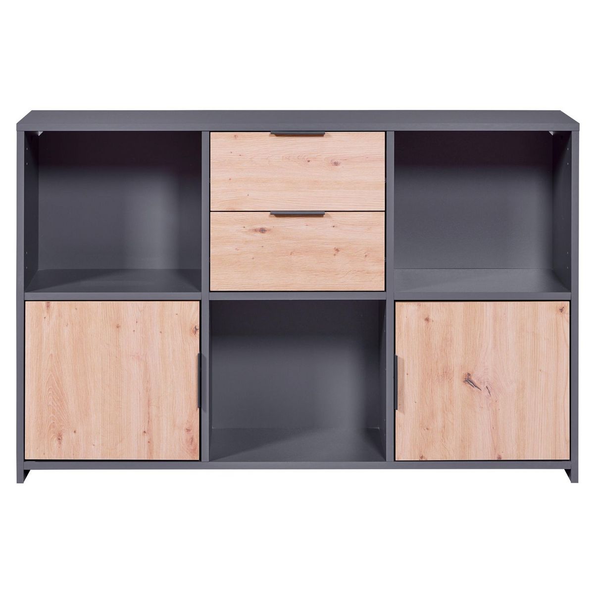 Commode de rangement 2 portes 2 tiroirs 3 niches TEO 