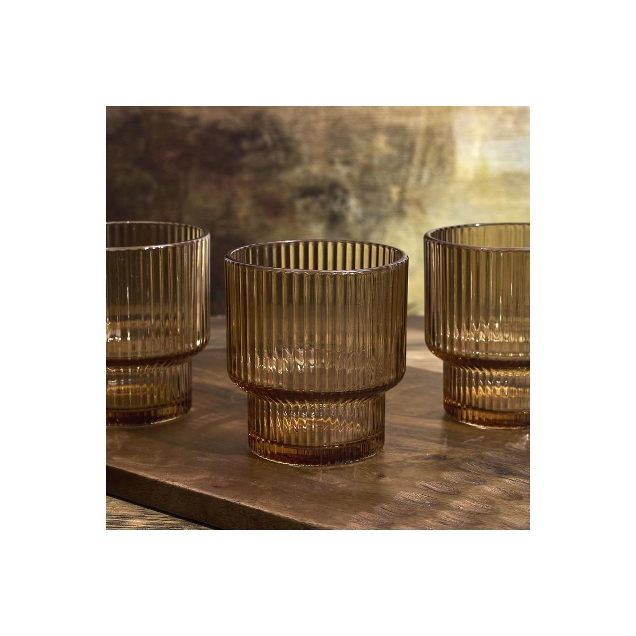 Voir la diapositive 4 : The Home Deco Factory Lot de 4 Verres Striés  Ambre  28cl Jaune