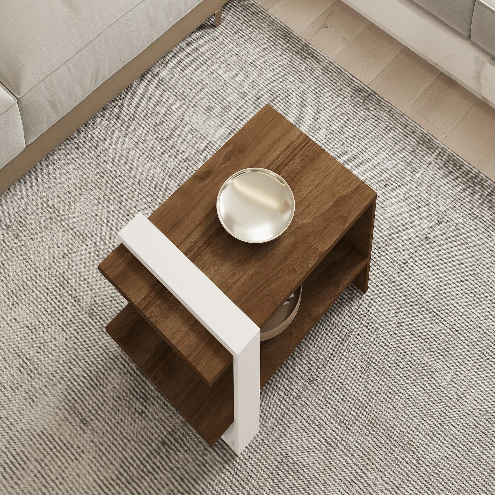 Voir la diapositive 4 : Habitat et Jardin Table basse en bois  gaye  - 80 x 50 x 35 cm - noyer, blanc