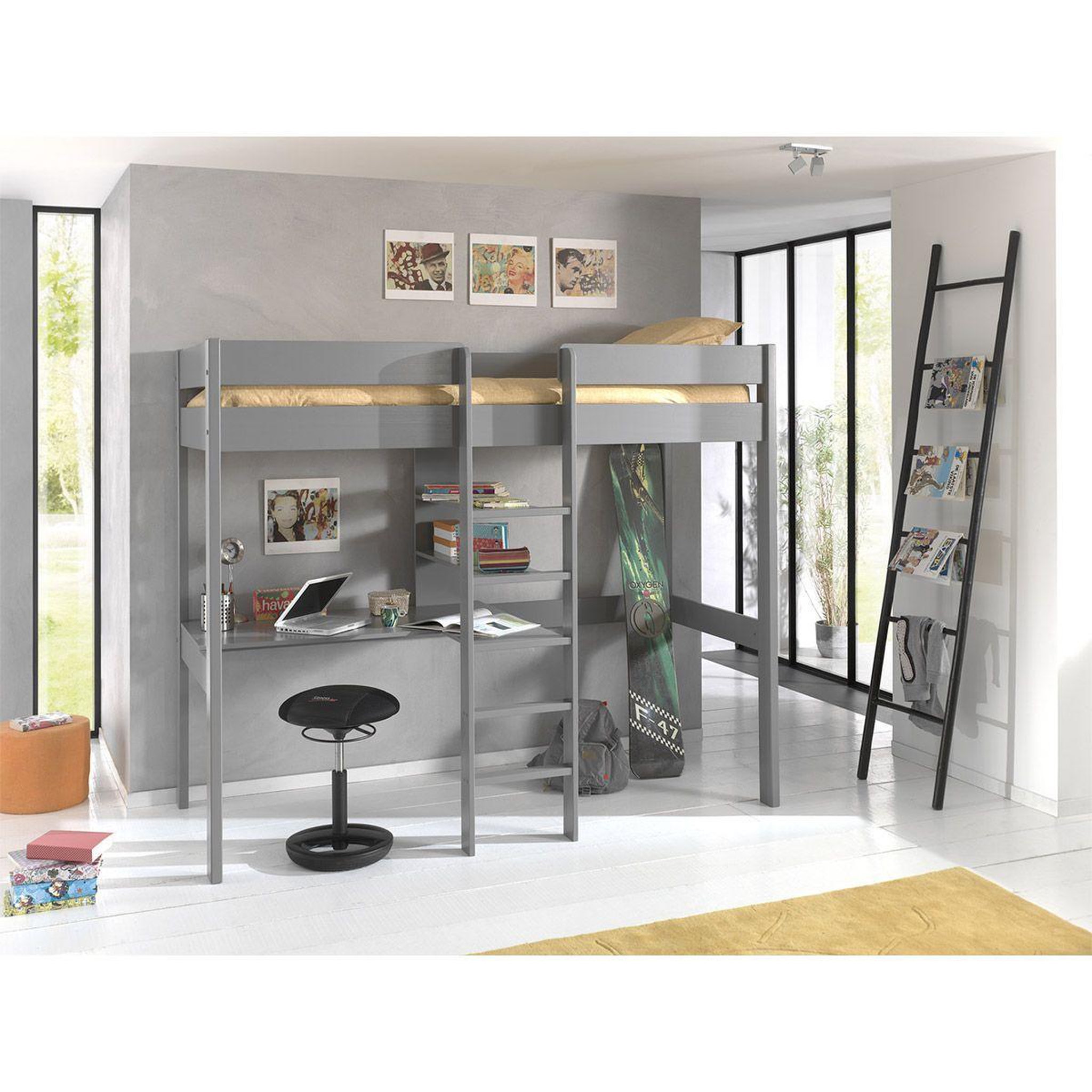 Voir la diapositive 3 : Paris Prix Lit mezzanine & bureau enfant  pino  90x200cm gris
