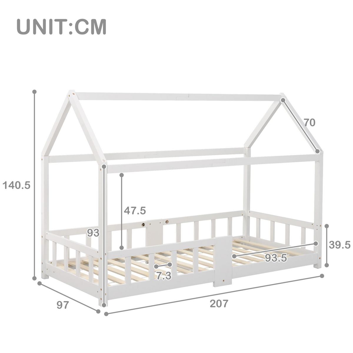 MERAX Lit cabane enfant 90 x 200 cm avec sommier