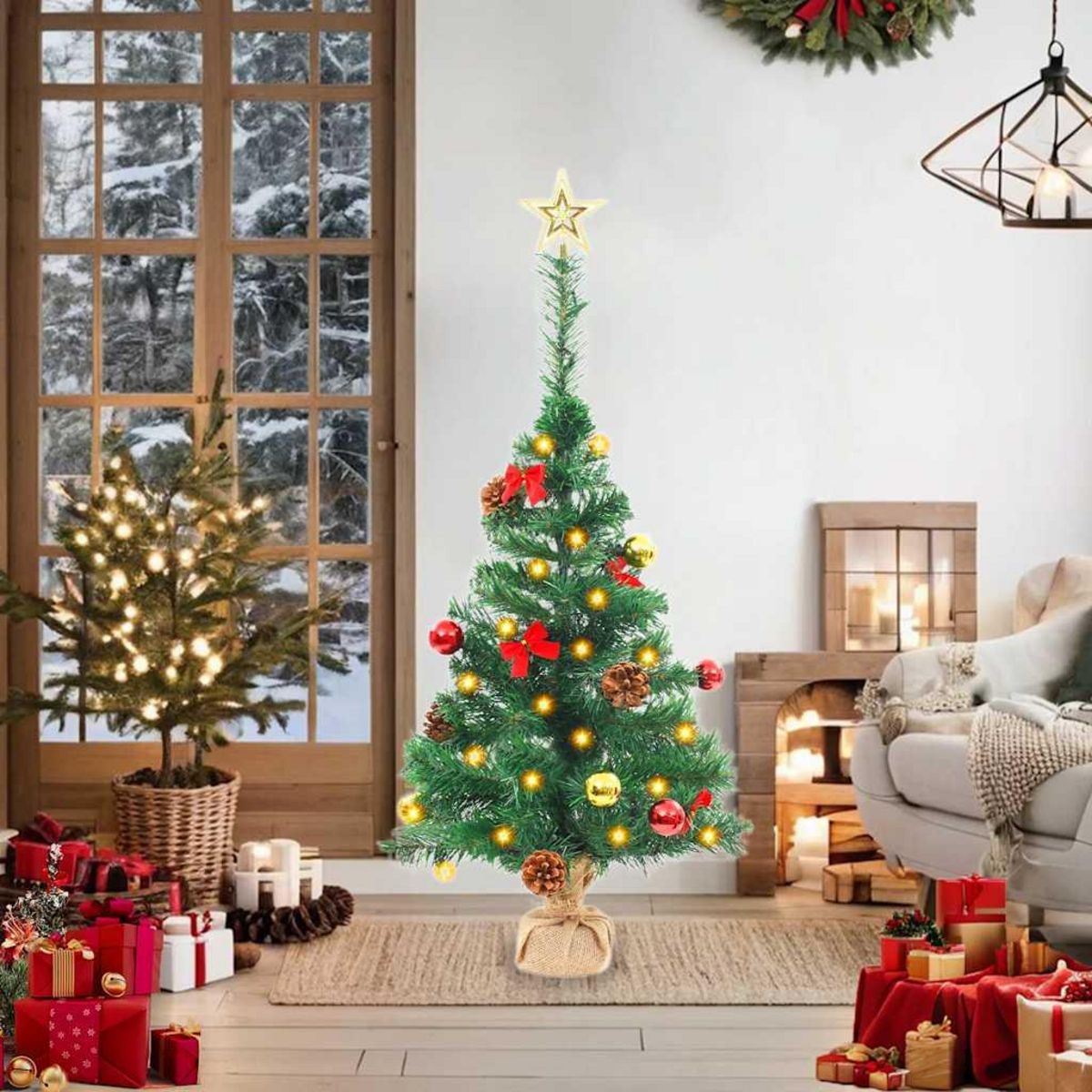 VIDAXL Arbre de Noël artificiel pre-eclaire avec boules vert 64 cm