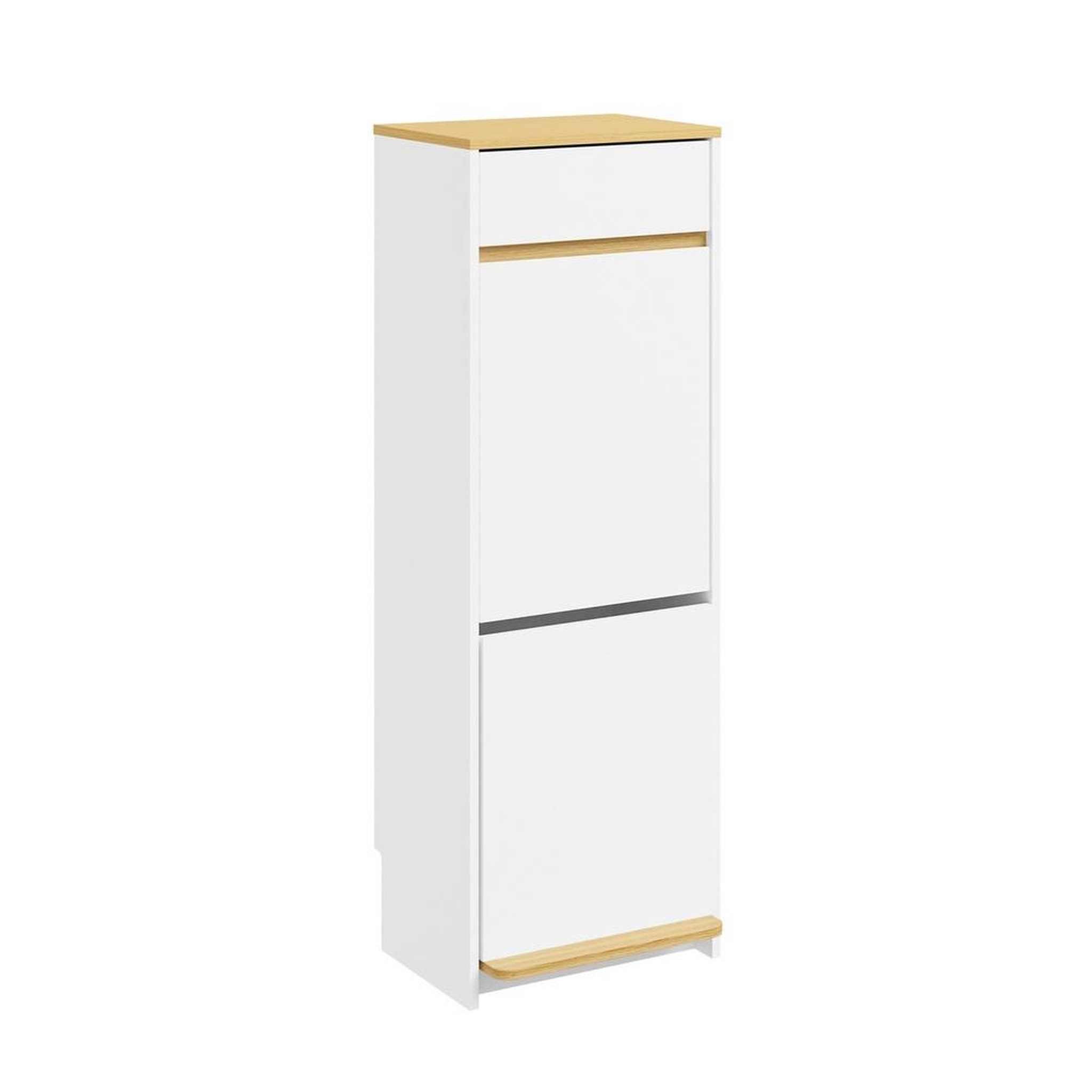 SOBUY Armoire à poubelles 2 compartiments avec pédale et tiroir, blanc, 35x25x101,7 cm