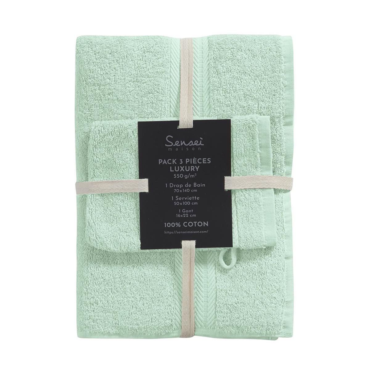 Sensei Maison Ensemble de bain 3 pièces (1 drap de bain + 1 serviette de toilette + 1 gant) LUXURY