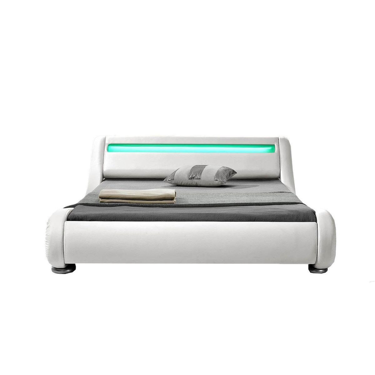 CONCEPT USINE Structure de lit avec LED 140 x 190 cm en PU blanc SEATTLE