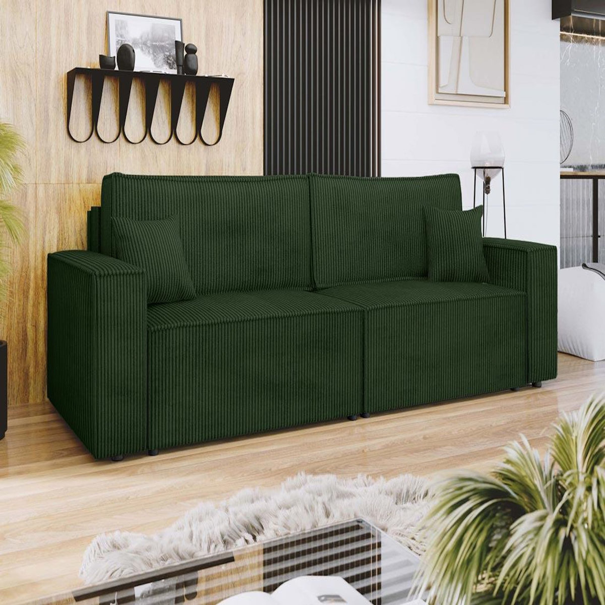 BEST MOBILIER Cezanne - canapé droit 3 places convertible avec coffre en velours côtelé