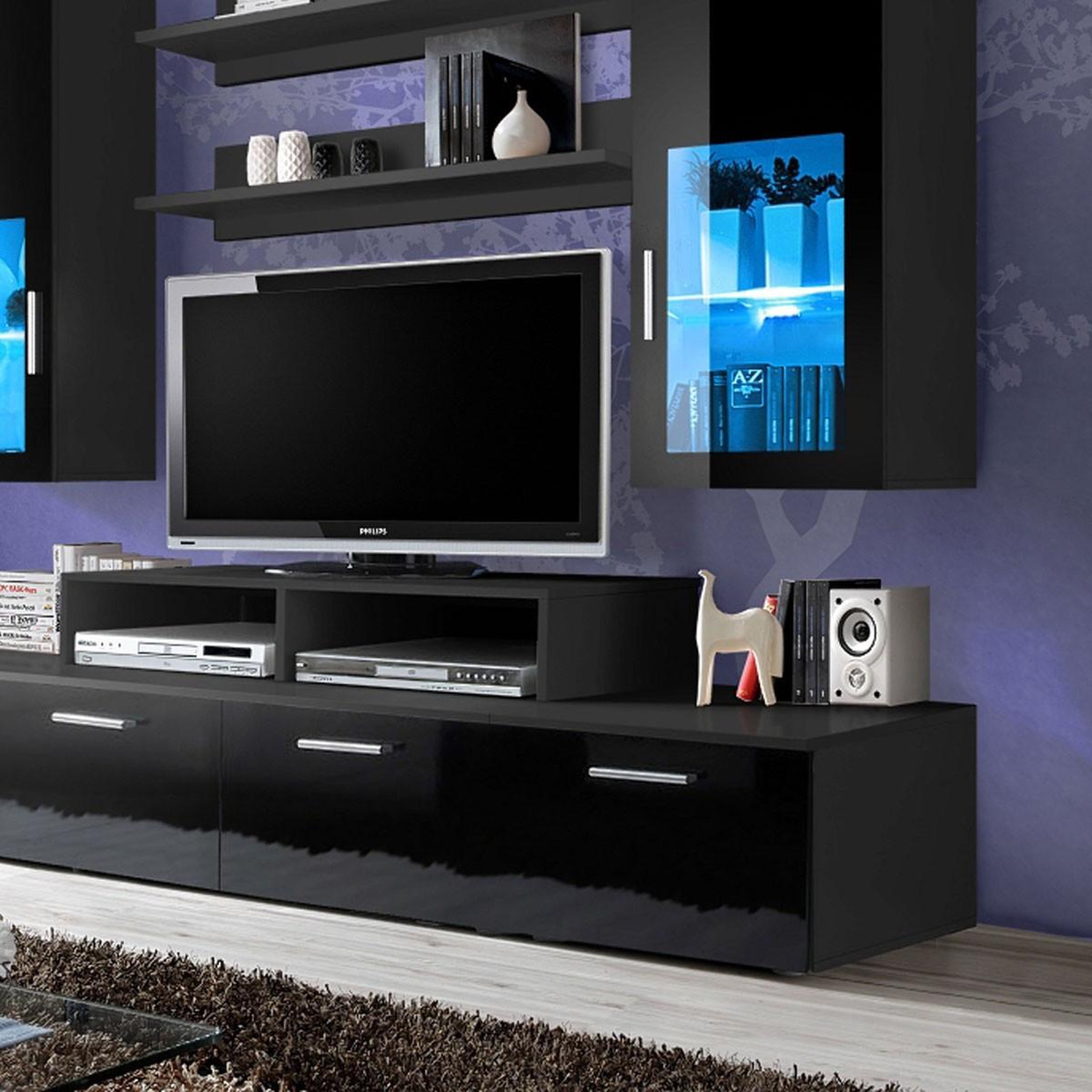 Voir la diapositive 4 : Paris Prix Meuble tv mural design  mini  200cm noir