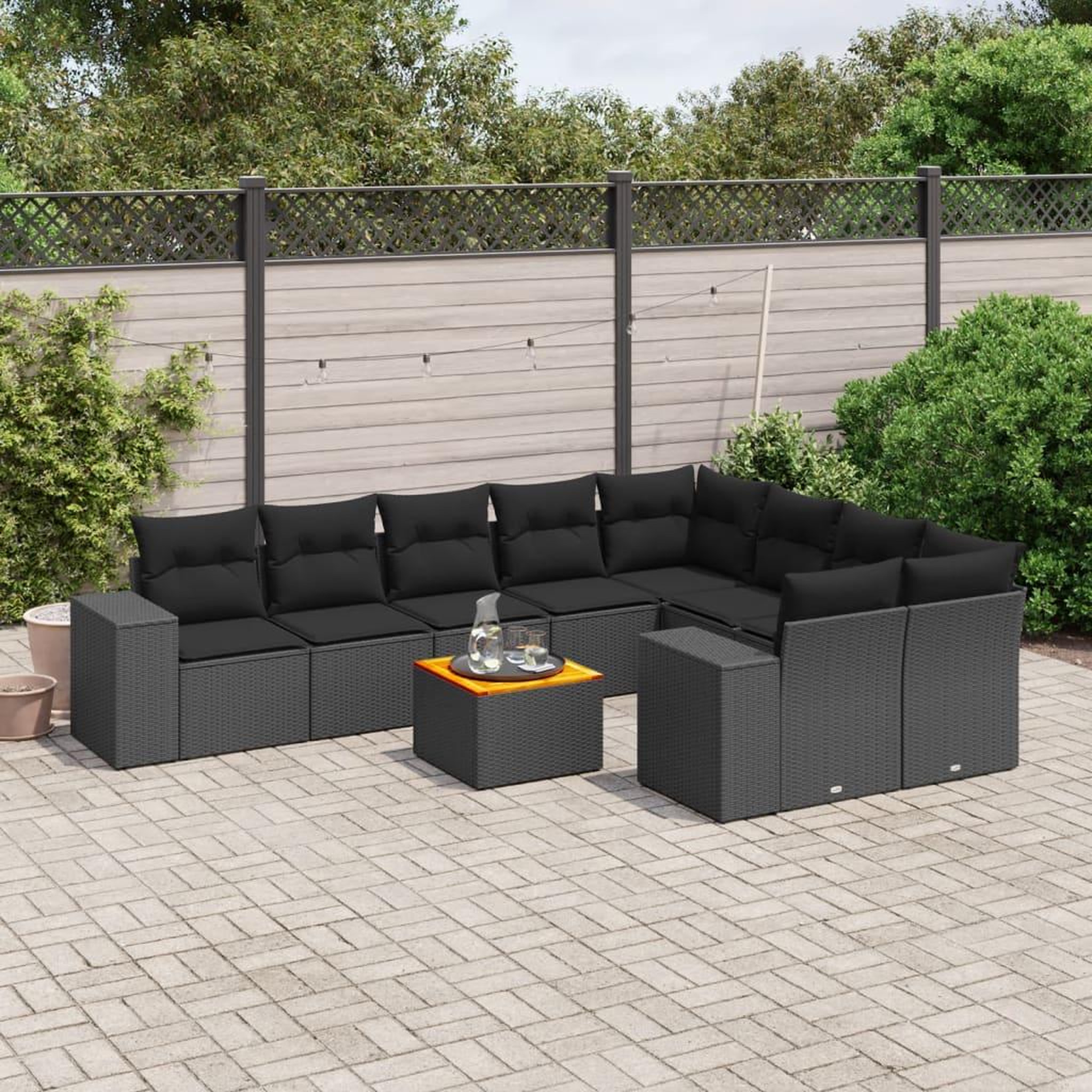 VIDAXL Salon de jardin 10 pcs avec coussins noir resine tressee