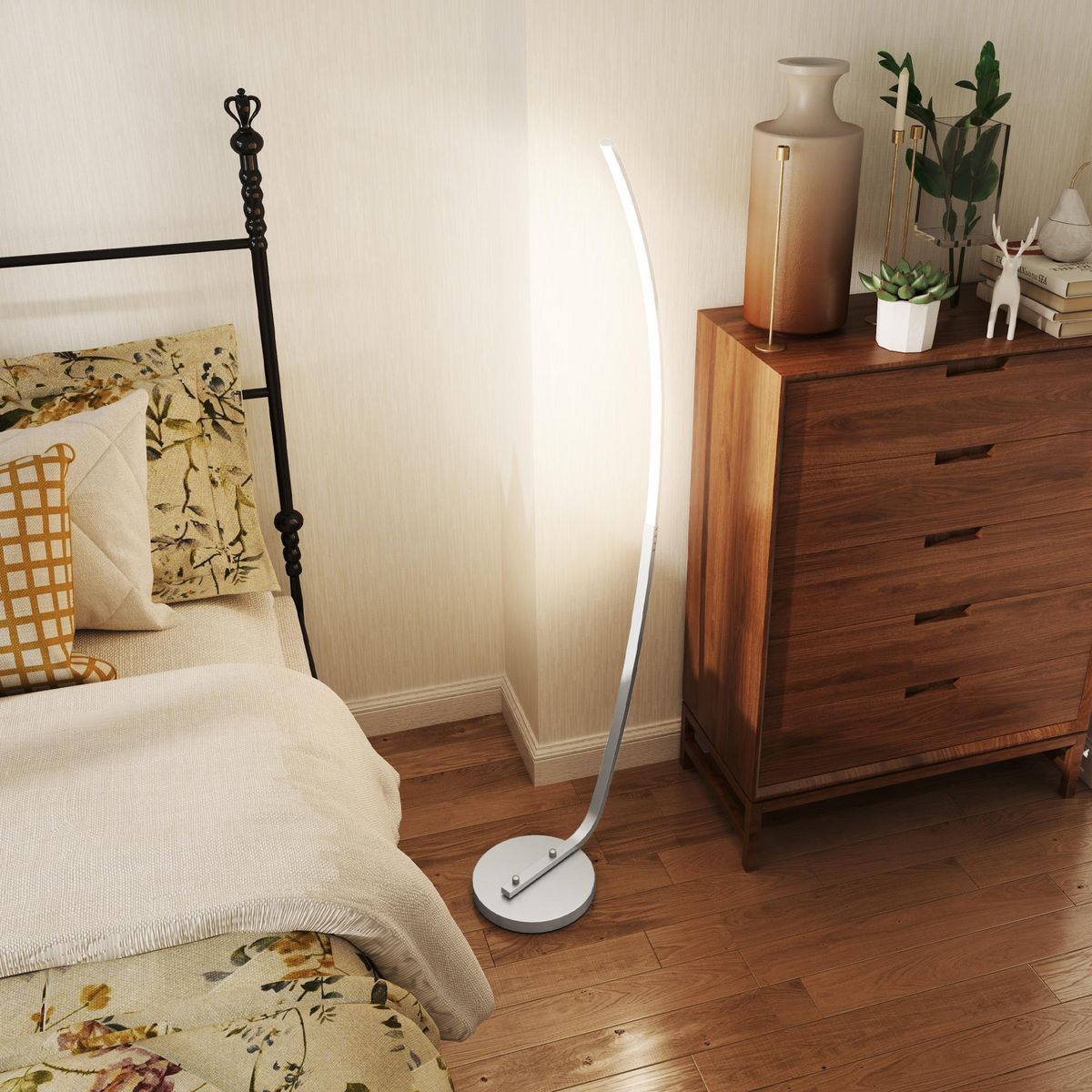 HOMCOM Lampadaire arc design LED - luminosité réglable - H.147 cm - alliage alu.