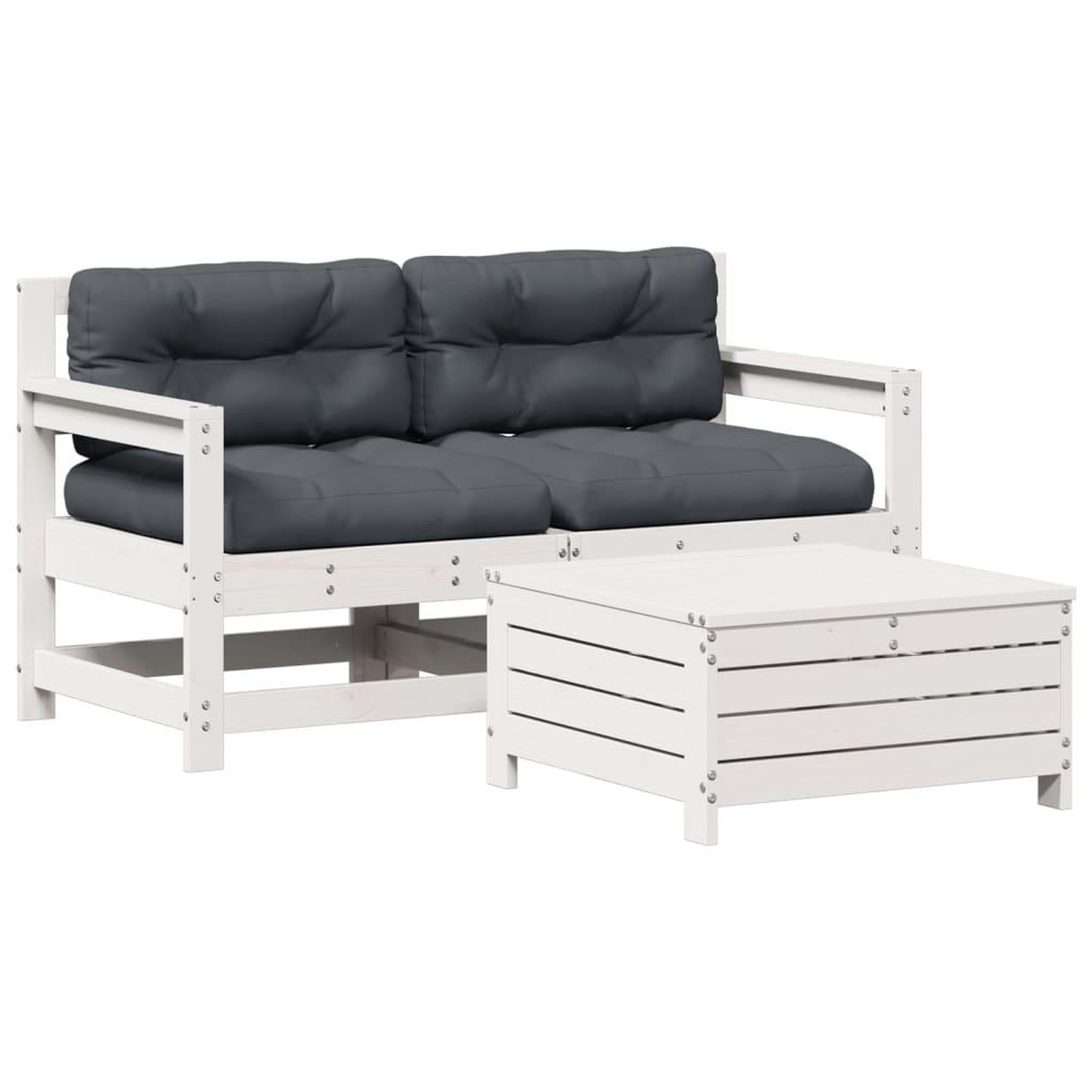 Voir la diapositive 2 : VIDAXL Salon de jardin 3 pcs avec coussins blanc bois de pin massif