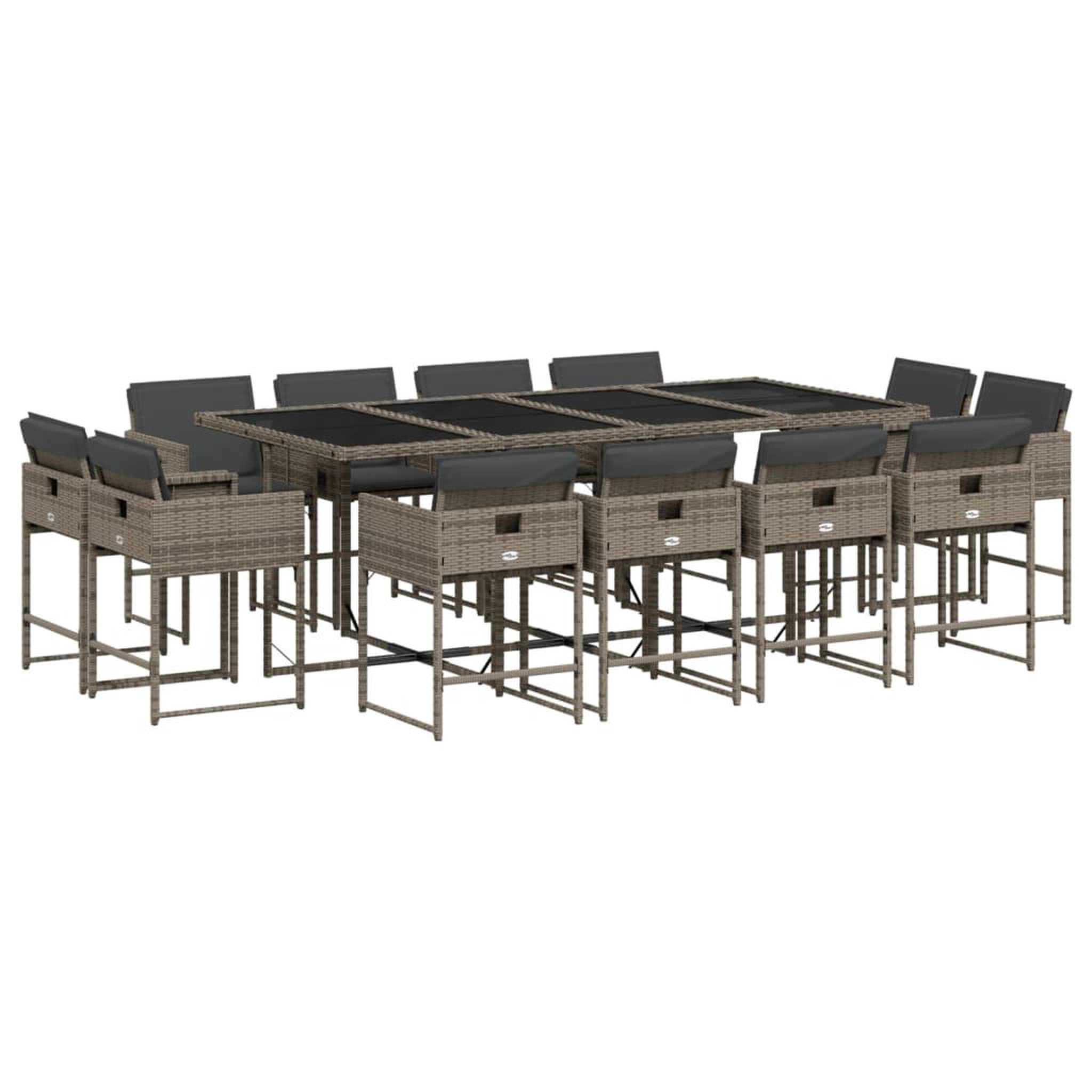 Voir la diapositive 2 : VIDAXL Ensemble a manger de jardin coussins 13 pcs gris resine tressee