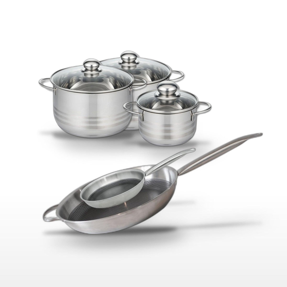 ELO Lot 2 Poêles 24/32cm & 3 Faitouts 16/20/24cm Elo Relief Solution