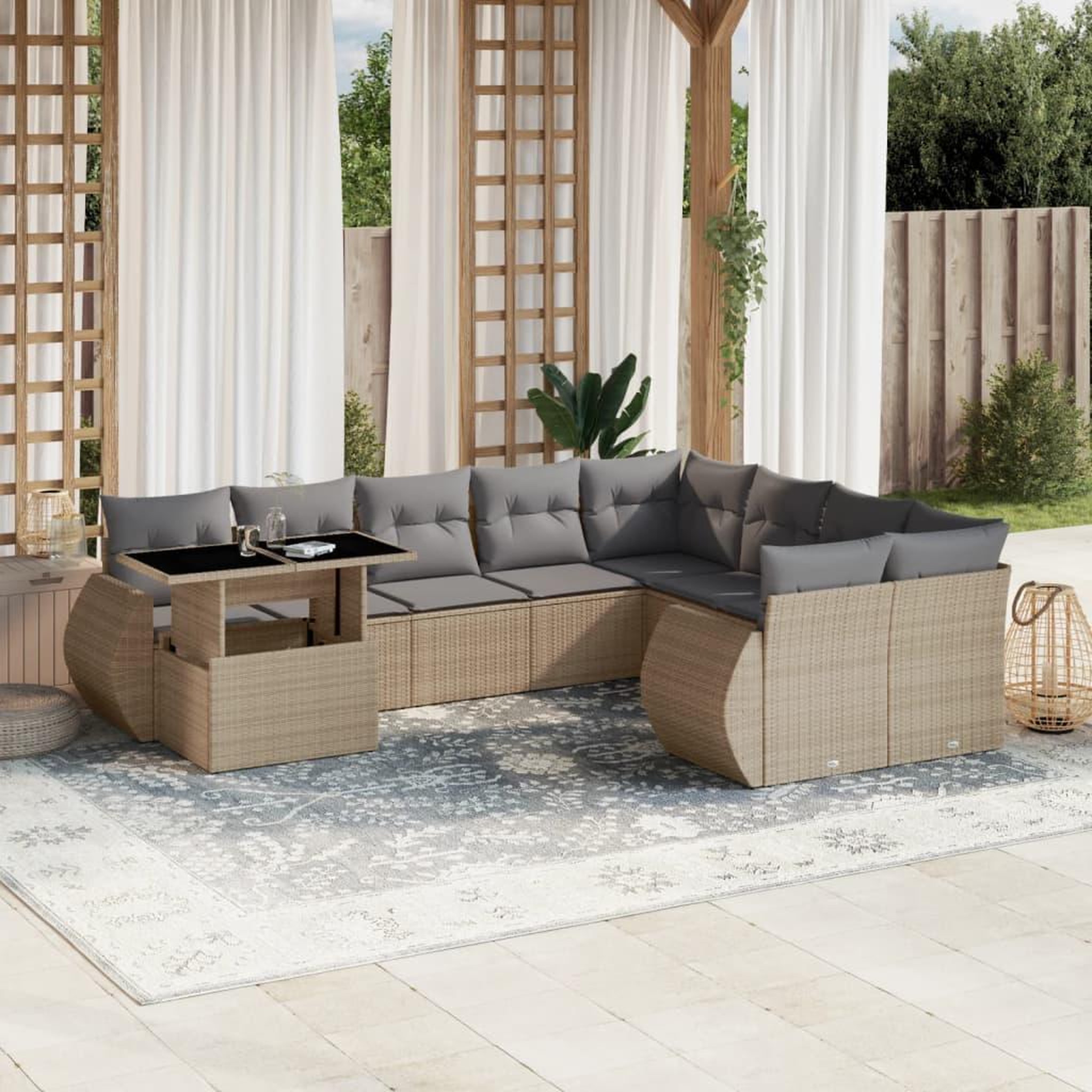VIDAXL Salon de jardin avec coussins 10 pcs beige resine tressee