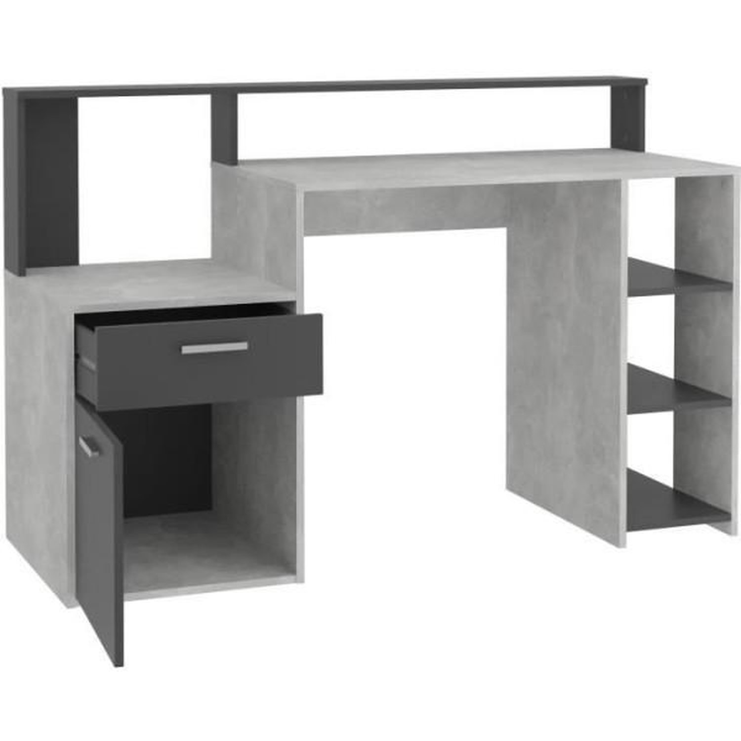 Bureau avec réhausse et rangements BOLTON Mélamine bétonantracite L138 5 x H91 6 x P53 5 cm - vue 2