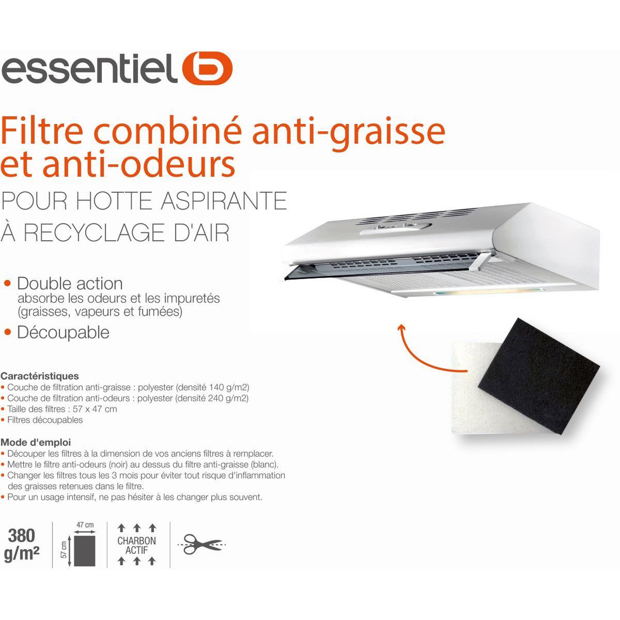 Voir la diapositive 2 : ESSENTIEL B Filtre hotte anti-odeurs et anti-graisse