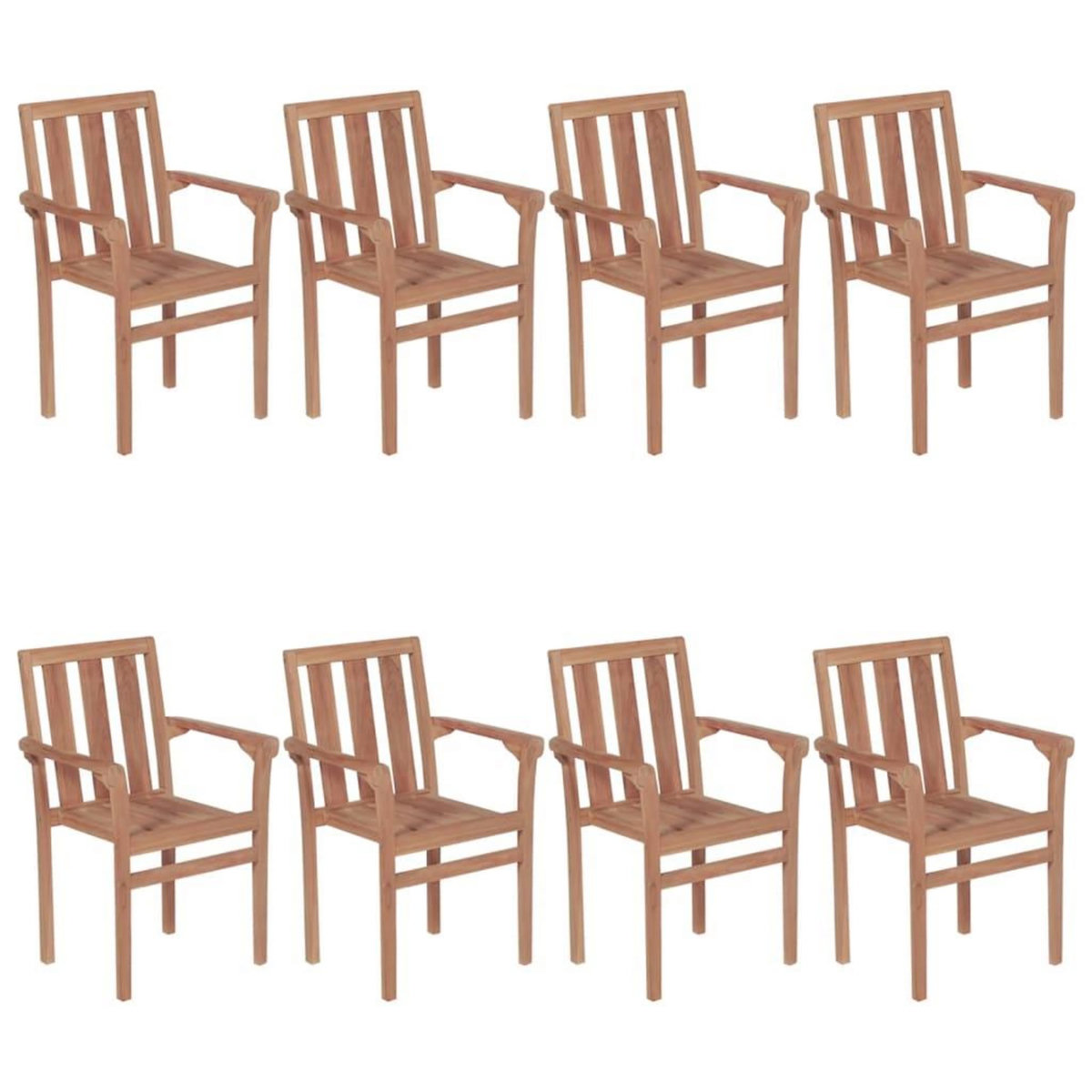 VIDAXL Chaises de jardin empilables avec coussins lot de 8 Teck solide