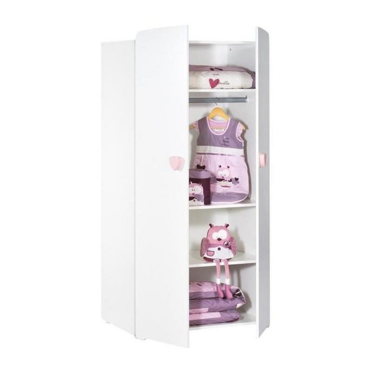 BABY PRICE Chambre bébé trio Basic coeur: lit 120x60, commode a langer et armoire - Babyprice - Blanc