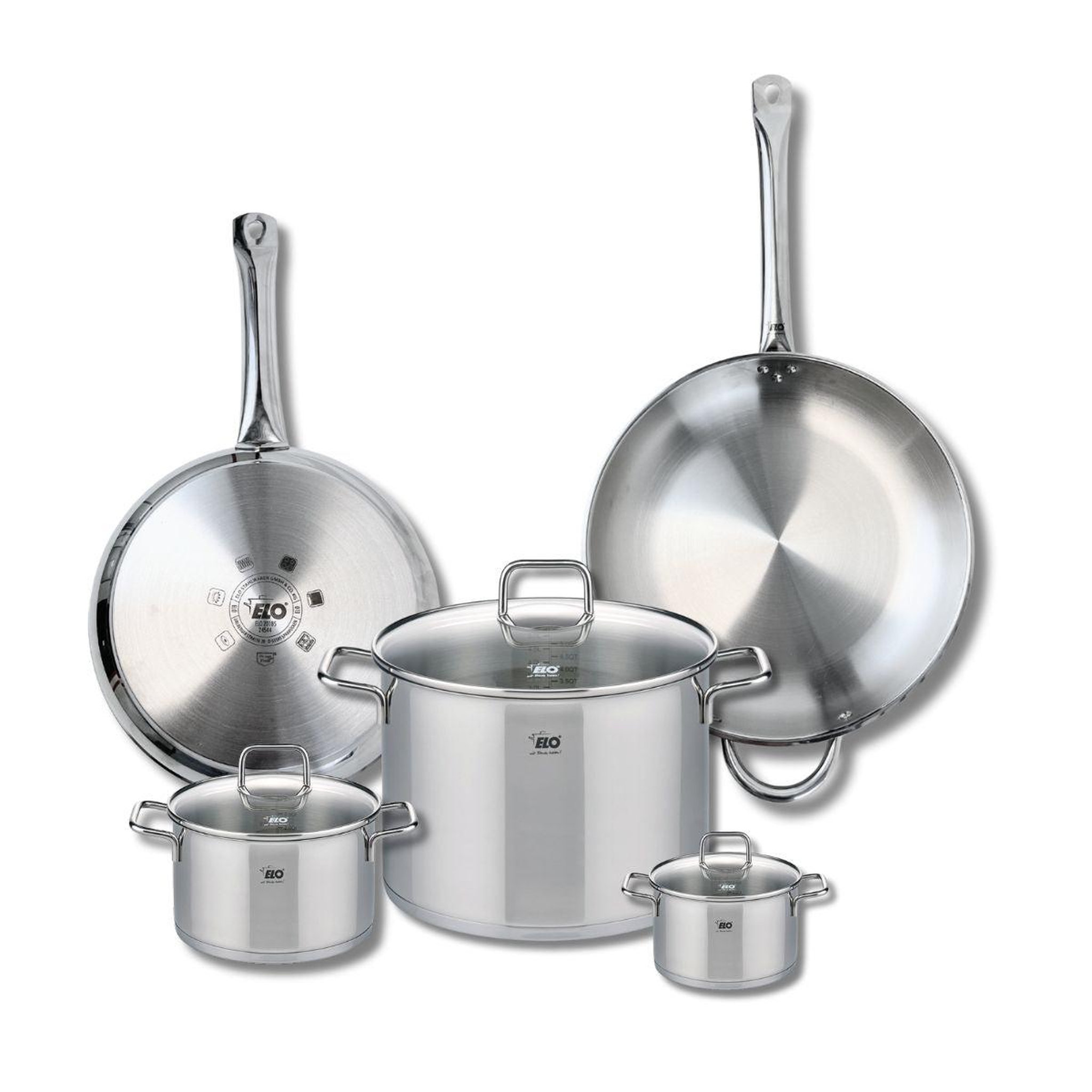 ELO Ensemble de 2 poêles de cuisson 28 et 32 cm et 3 faitouts 12, 16 et 26 cm elo profi citrin