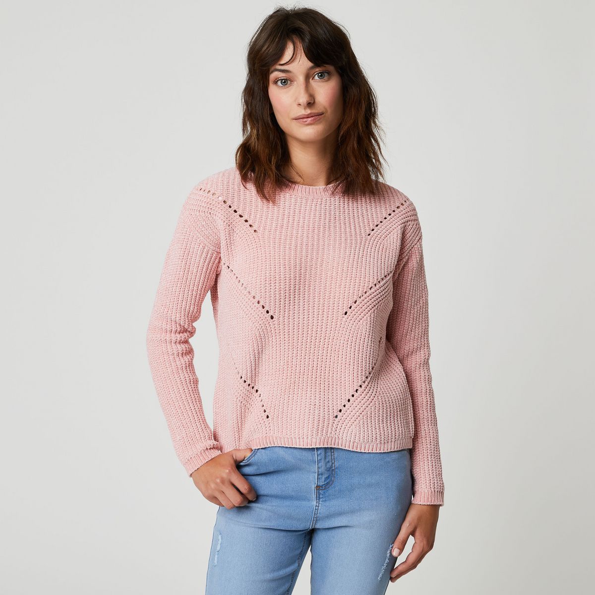 INEXTENSO Pull ajouré rose femme