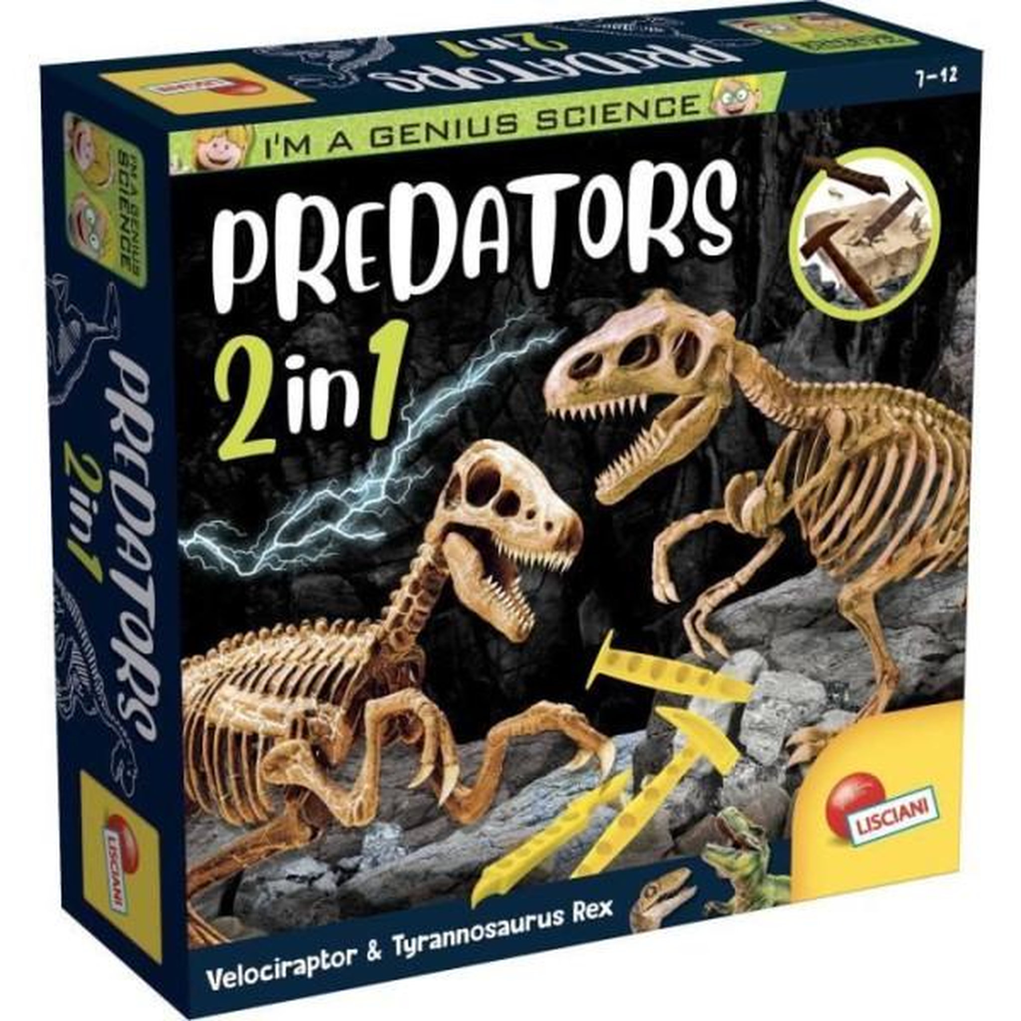 LISCIANI GIOCHI Prédateurs 2 en 1 - Kit Scientifique - I'M A GENIUS - Deux blocs a creuser