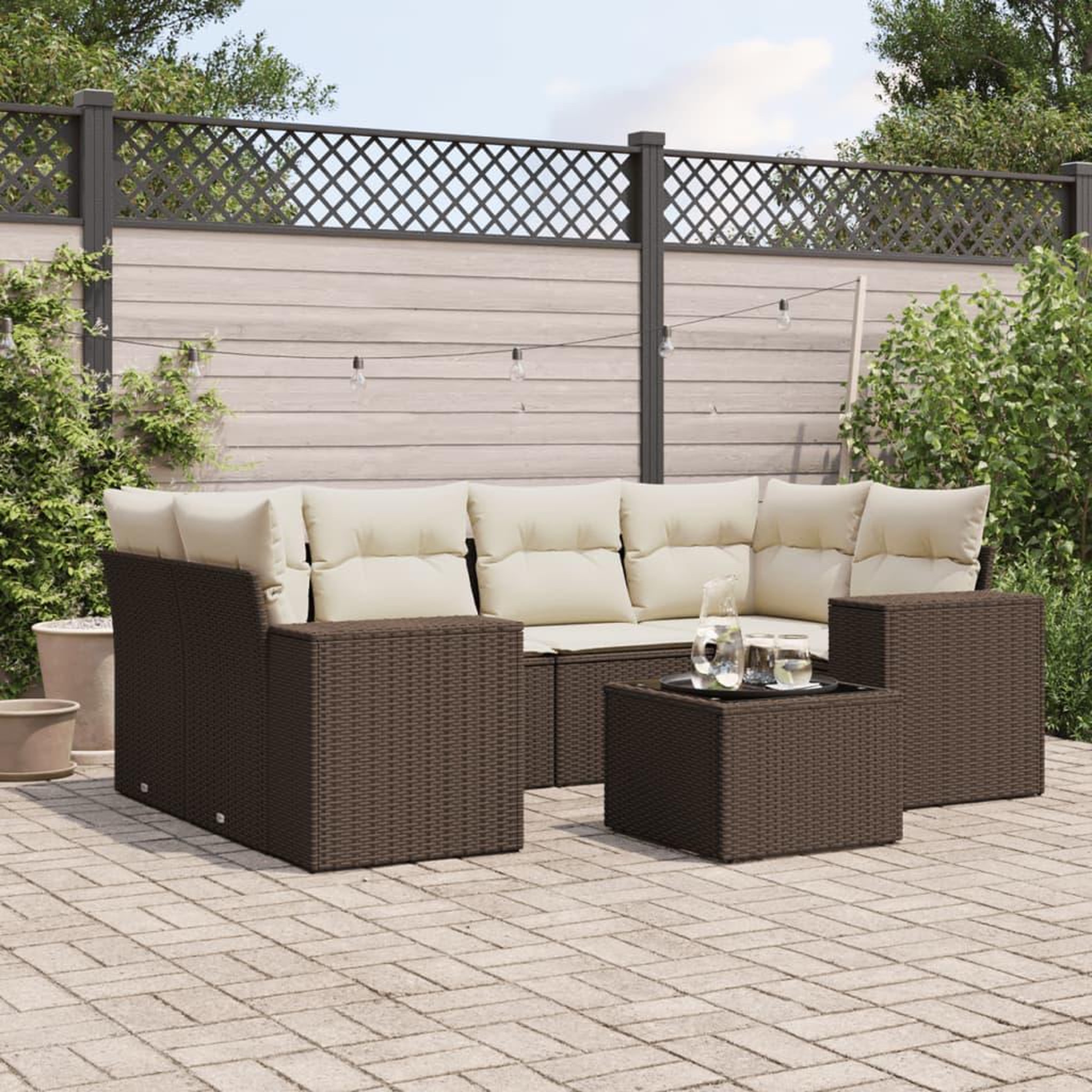 VIDAXL Salon de jardin avec coussins 7 pcs marron resine tressee