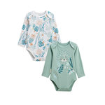 Petit Béguin Lot de 2 bodies bébé manches longues Roméo. Coloris disponibles : Bleu
