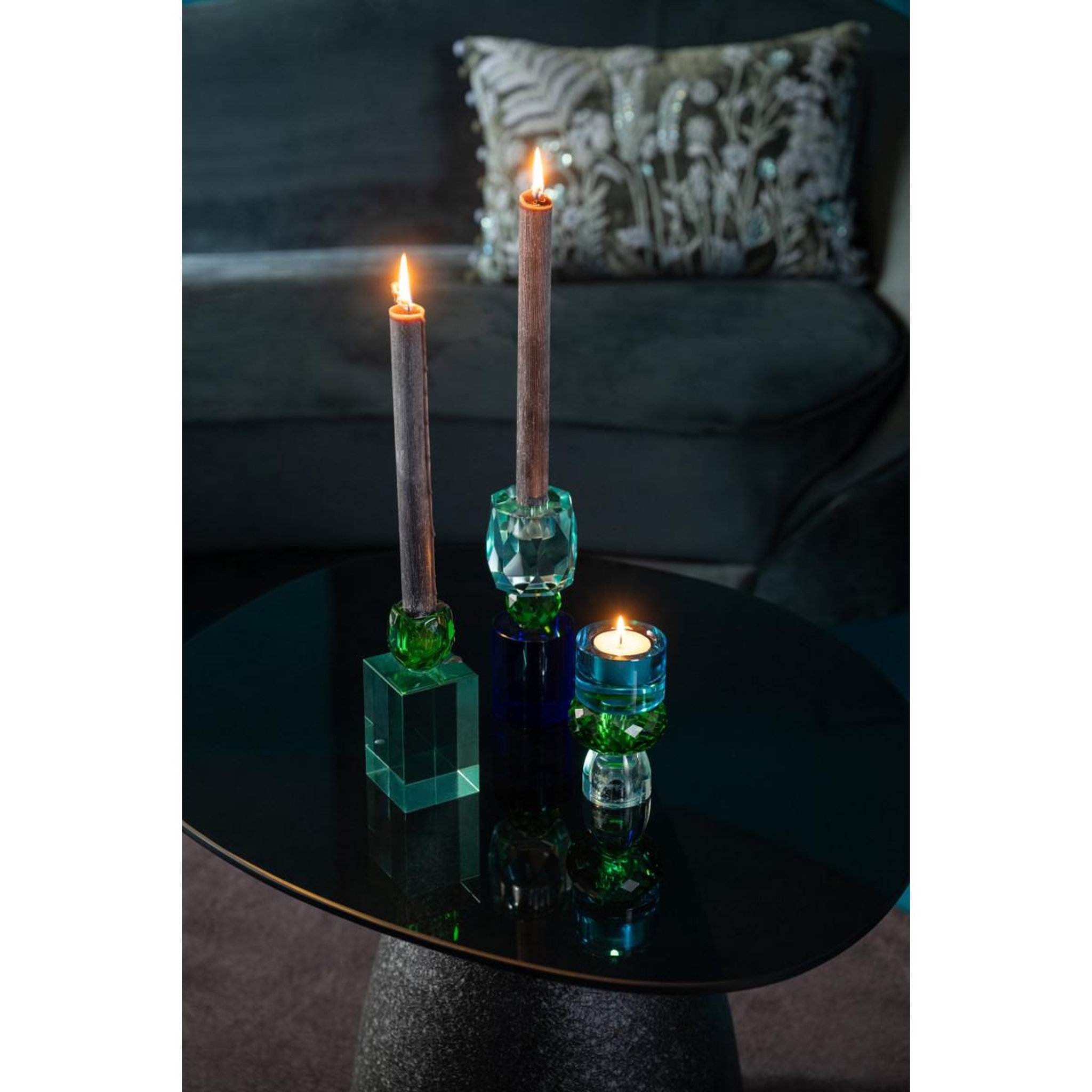 Voir la diapositive 6 : J-LINE Chandelier design en verre  taillé  11cm vert & bleu