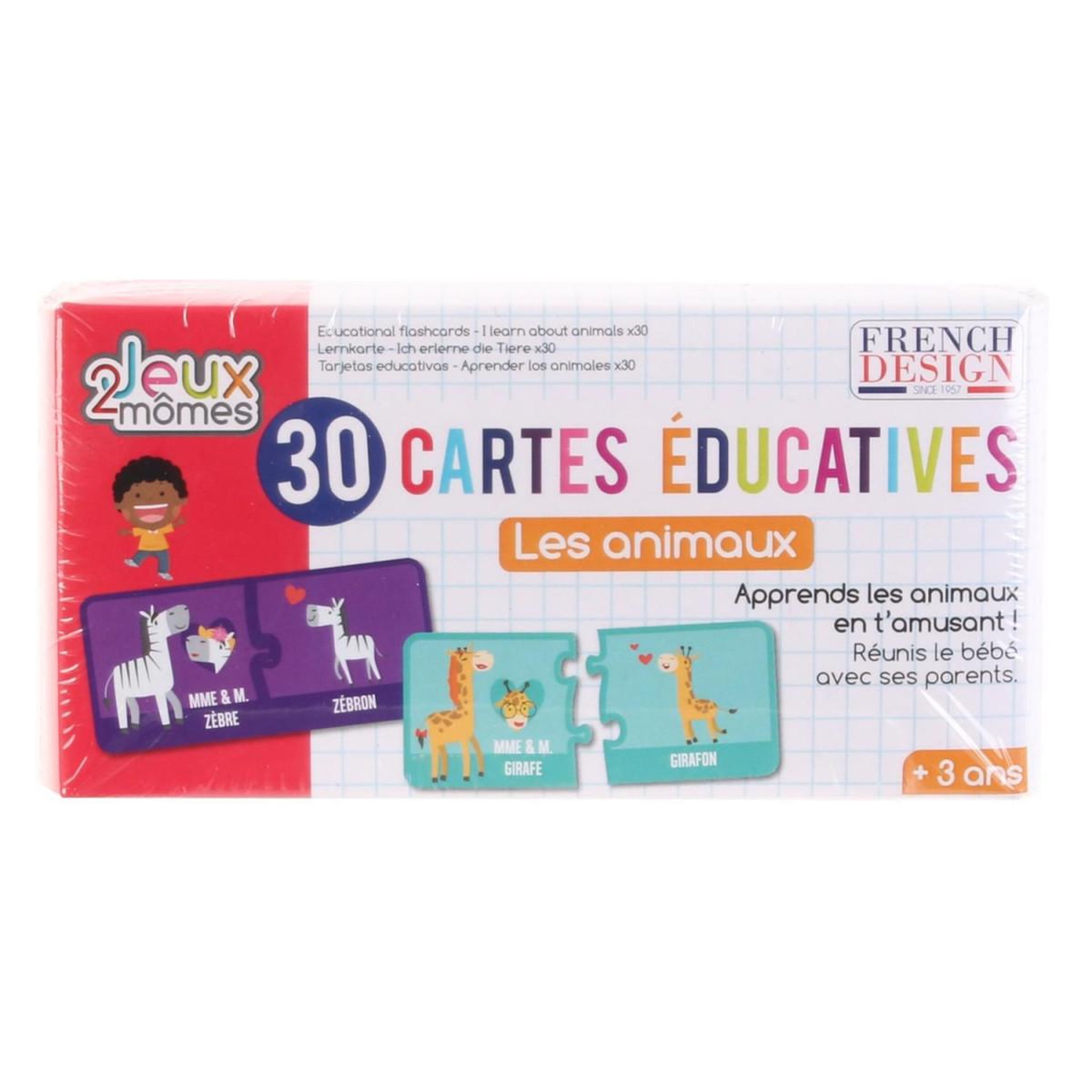 Jeux 2 momes Jeu de 30 cartes educatives  animaux  14cm multicolore
