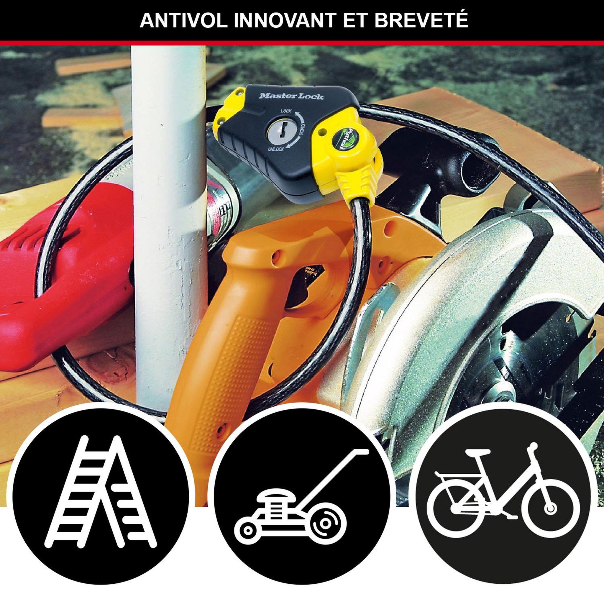 Voir la diapositive 2 : Master lock Câble antivol ajustable [longueur ajustable de 30 cm à 4,5 m] [solution brevetée python] 8420eurd