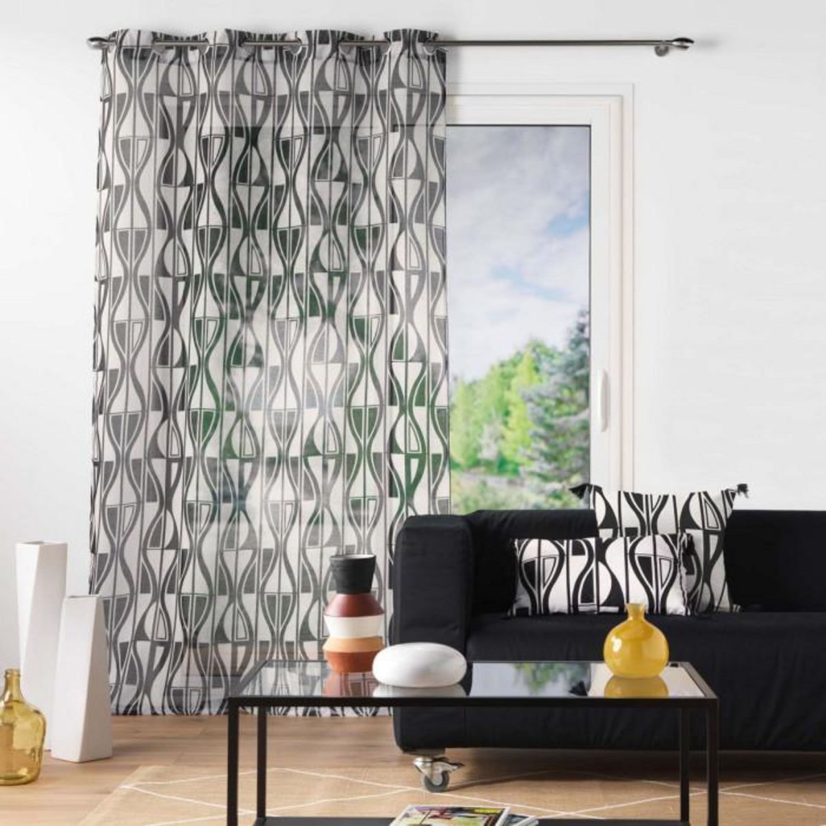 Paris Prix Rideau Voilage à Œillets  Ikaris  140x240cm Noir & Blanc