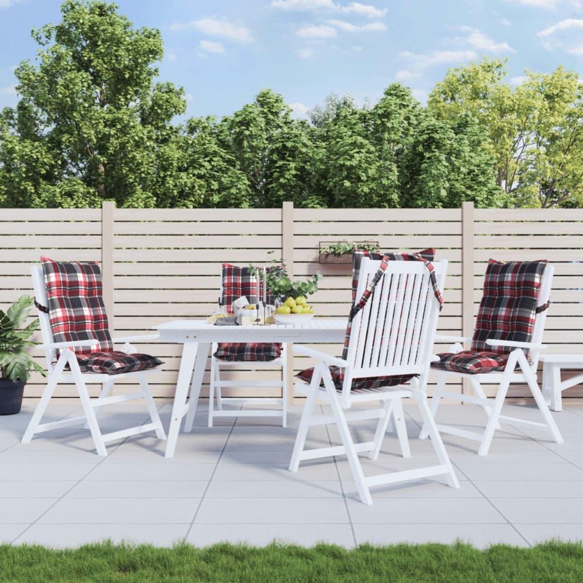 VIDAXL Coussins de chaise a dossier haut lot de 4 motif carreaux rouge