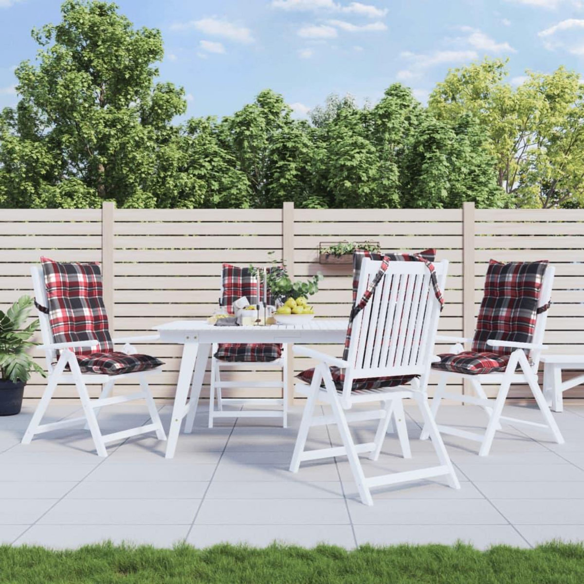 VIDAXL Coussins de chaise a dossier haut lot de 4 motif carreaux rouge