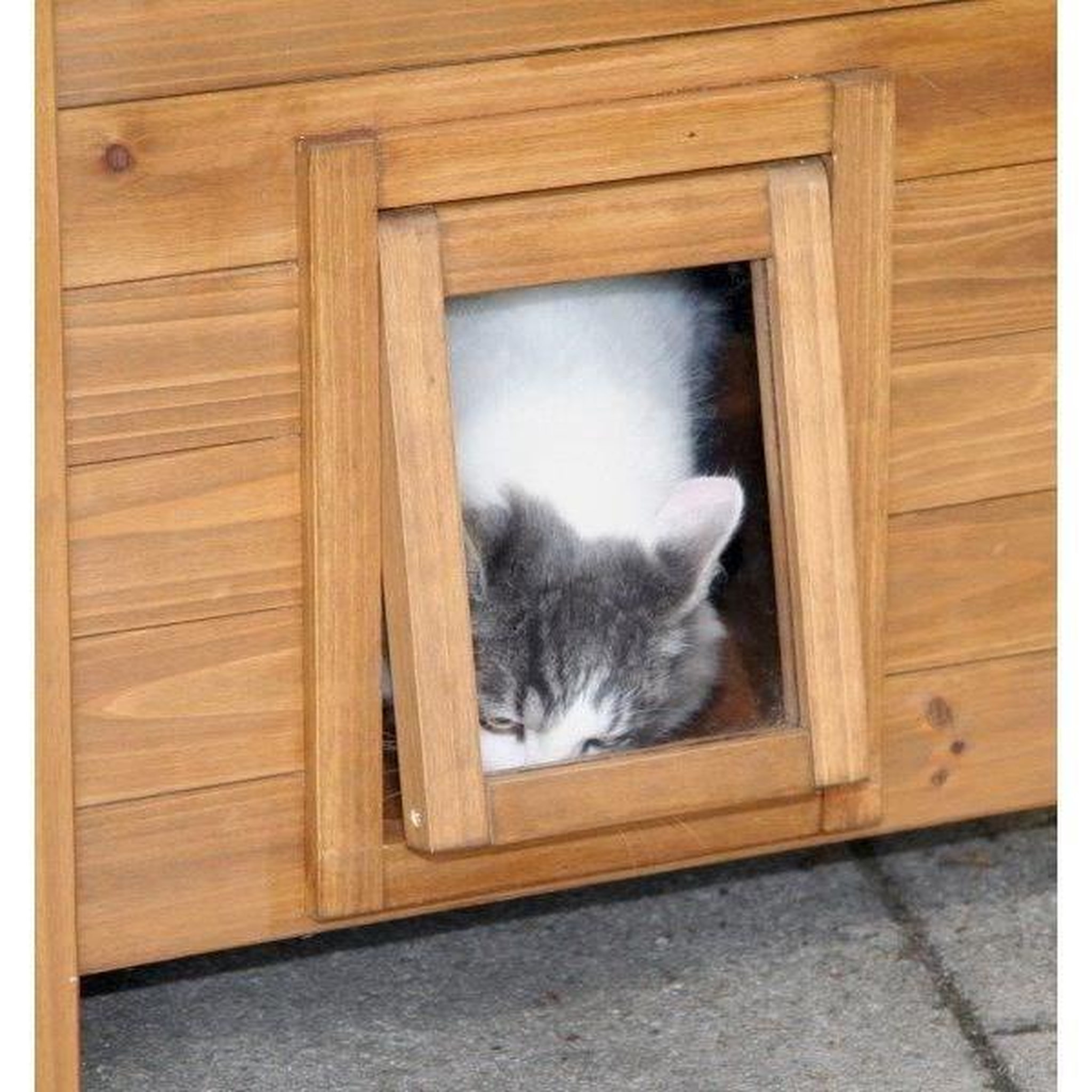 Voir la diapositive 2 : KERBL Maisonnette pour chat - KERBL - Lodge - Bois - Marron / Vert - 77 x 50 x 73 cm